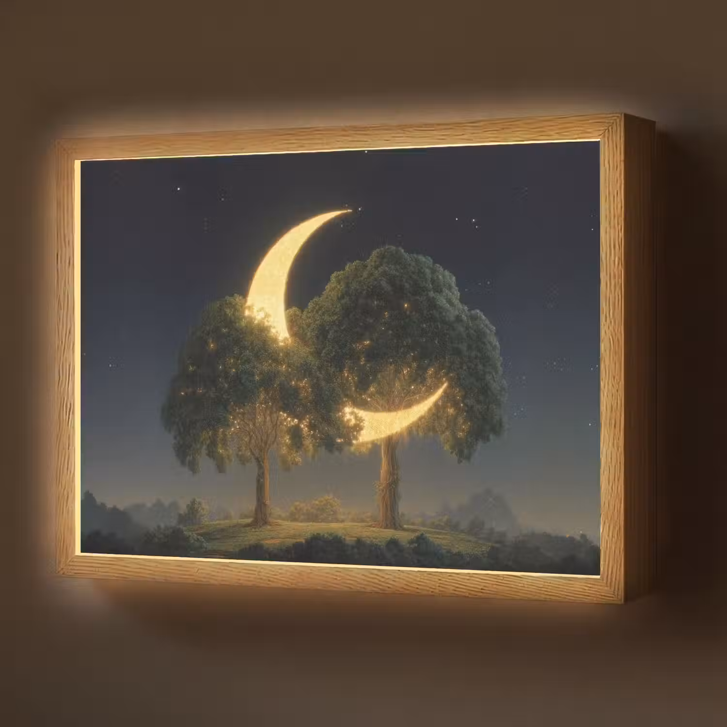Maan - Bomen - Rust Light Box met batterij (Wandlamp) middel -z3d_website