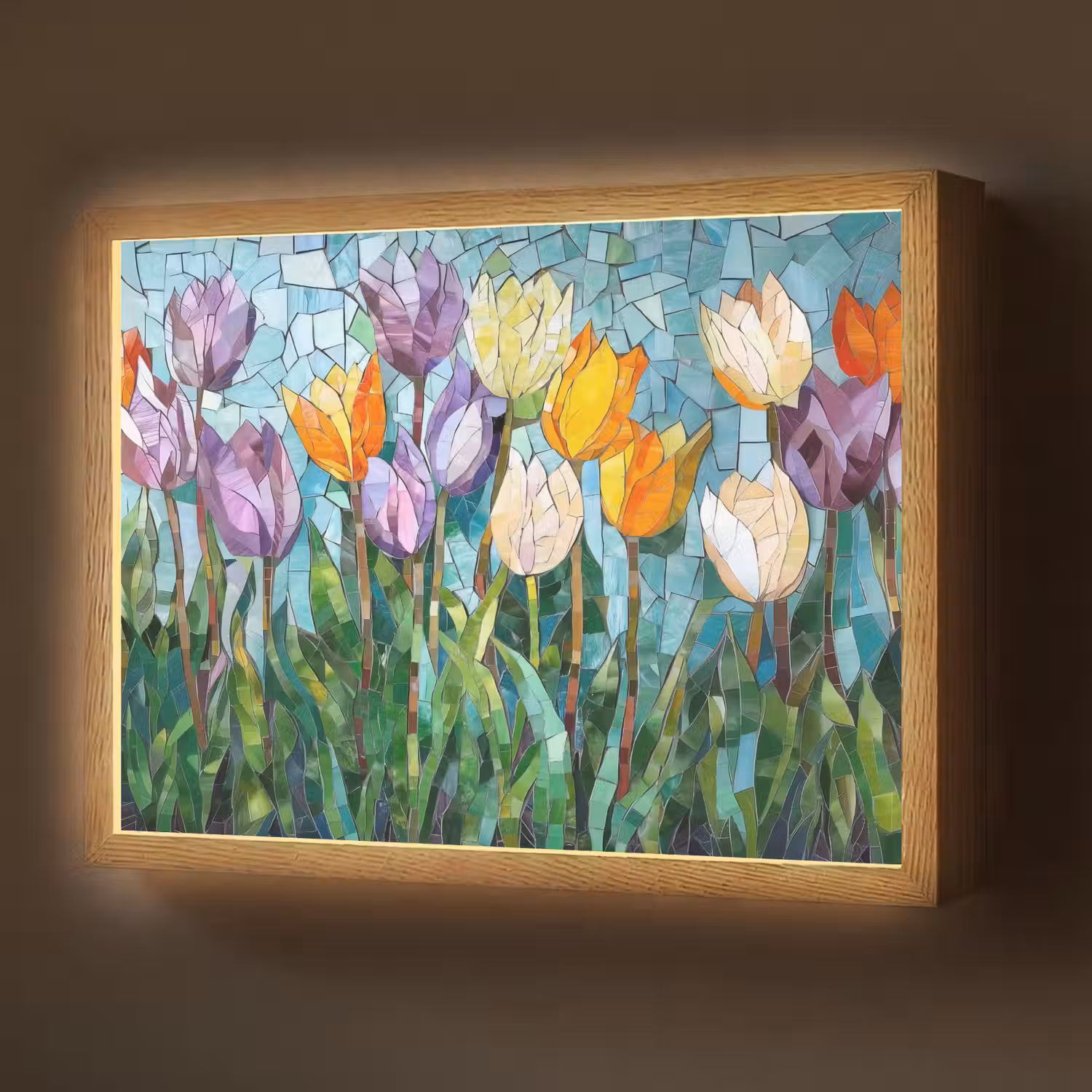 Mozaïek - Veld - Tulpen - Kleurrijk Light Box met batterij (Wandlamp) middel -z3d_website