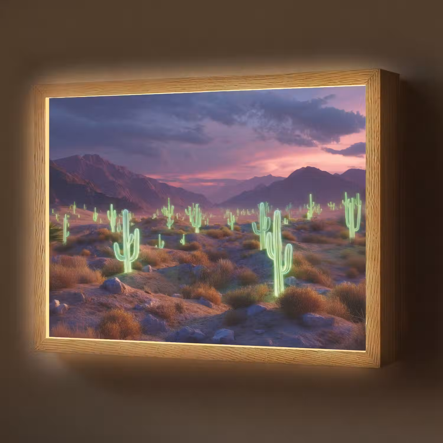 Neon cactussen - Woestijn - Zonsondergang Light Box met batterij (Wandlamp) middel -z3d_website