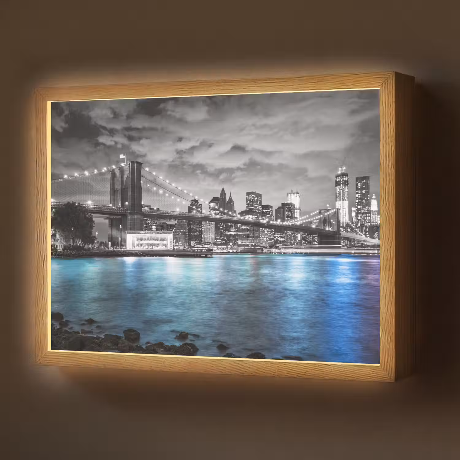 New York - Skyline - Stad - Blauw Light Box met batterij (Wandlamp) middel -z3d_website
