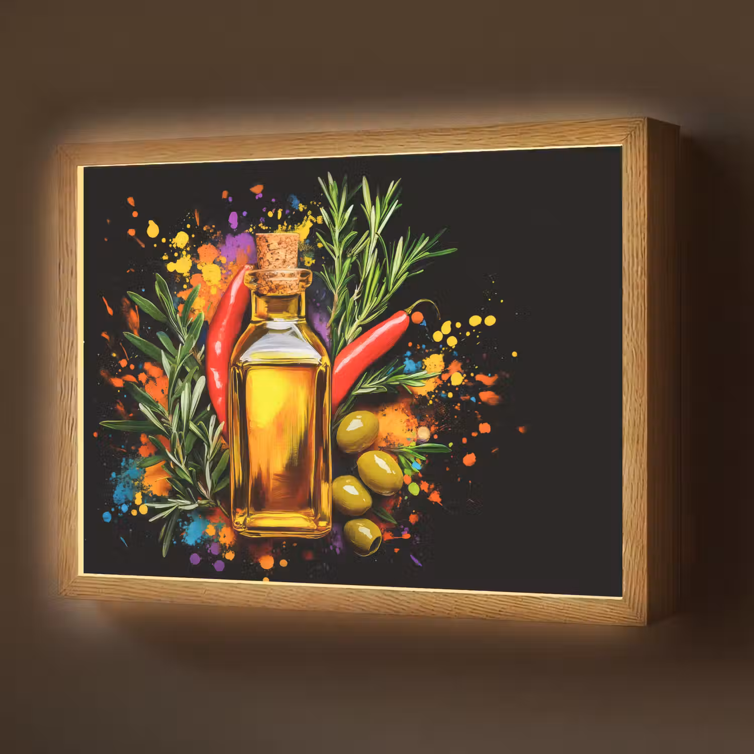 Olijfolie - Graffiti - Peper - Olijven - Modern Light Box met batterij (Wandlamp) middel -z3d_website