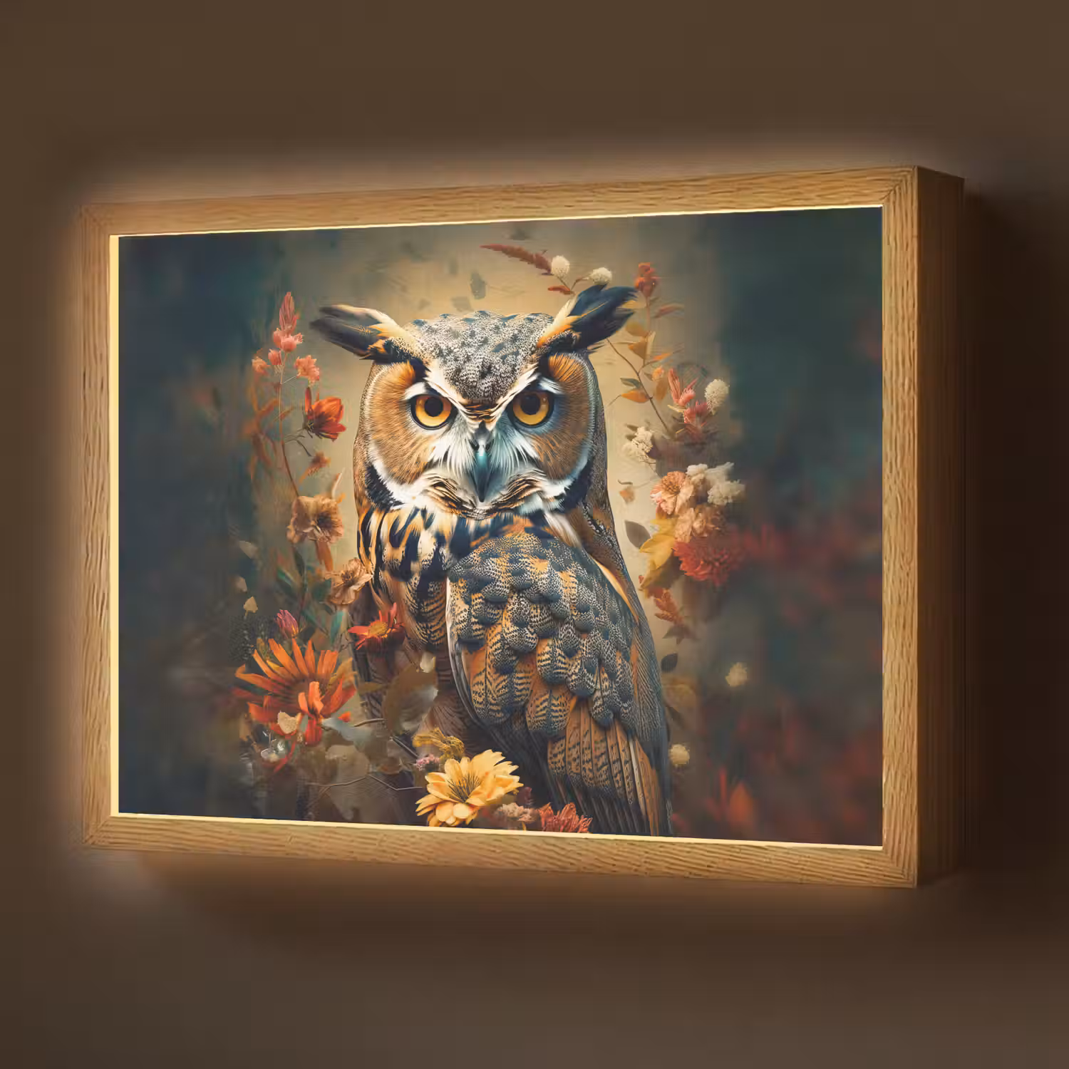 Uil - Vogel - Bloemen - Planten - Botanisch Light Box met batterij (Wandlamp) middel -z3d_website