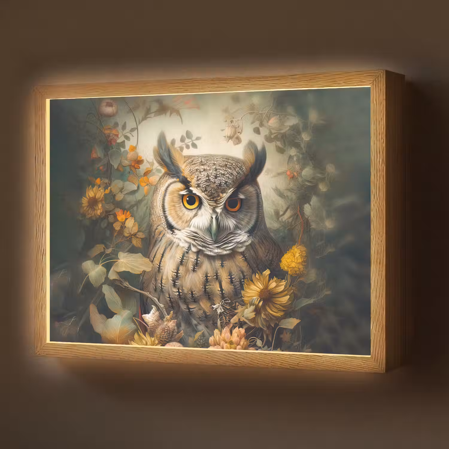 Uil - Vogels - Bloemen - Natuur Light Box met batterij (Wandlamp) middel -z3d_website