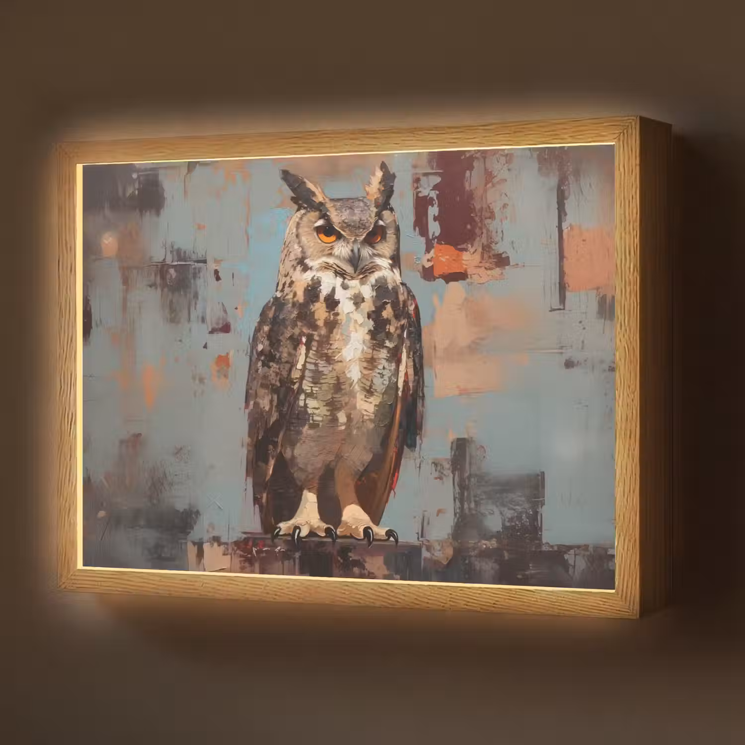 Geschilderd - Abstract - Uil - Bruin Light Box met batterij (Wandlamp) middel -z3d_website
