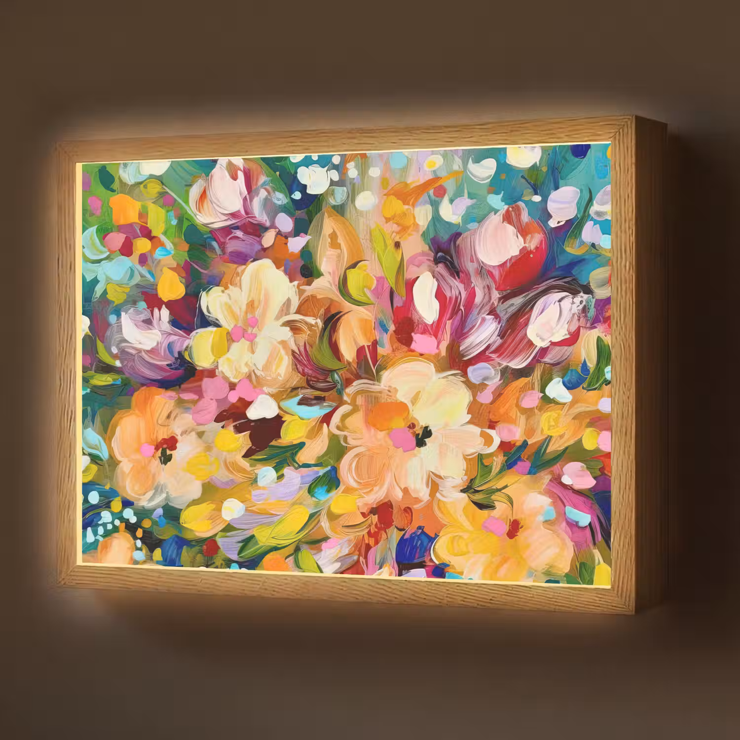 Schilderij - Olieverf - Bloemen - Regenboog Light Box met batterij (Wandlamp) middel -z3d_website