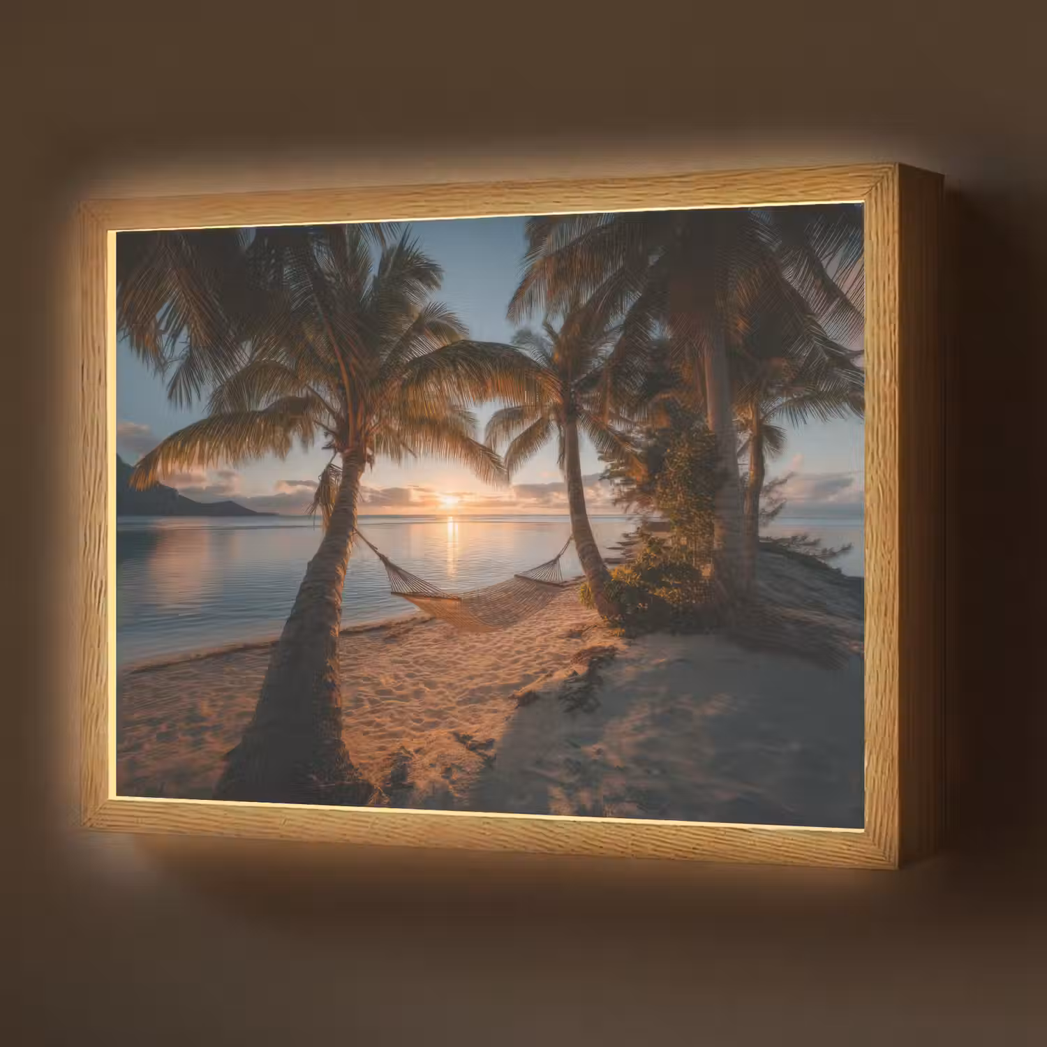 Palmbomen - Hangmat - Strand - Zonsondergang Light Box met batterij (Wandlamp) middel -z3d_website