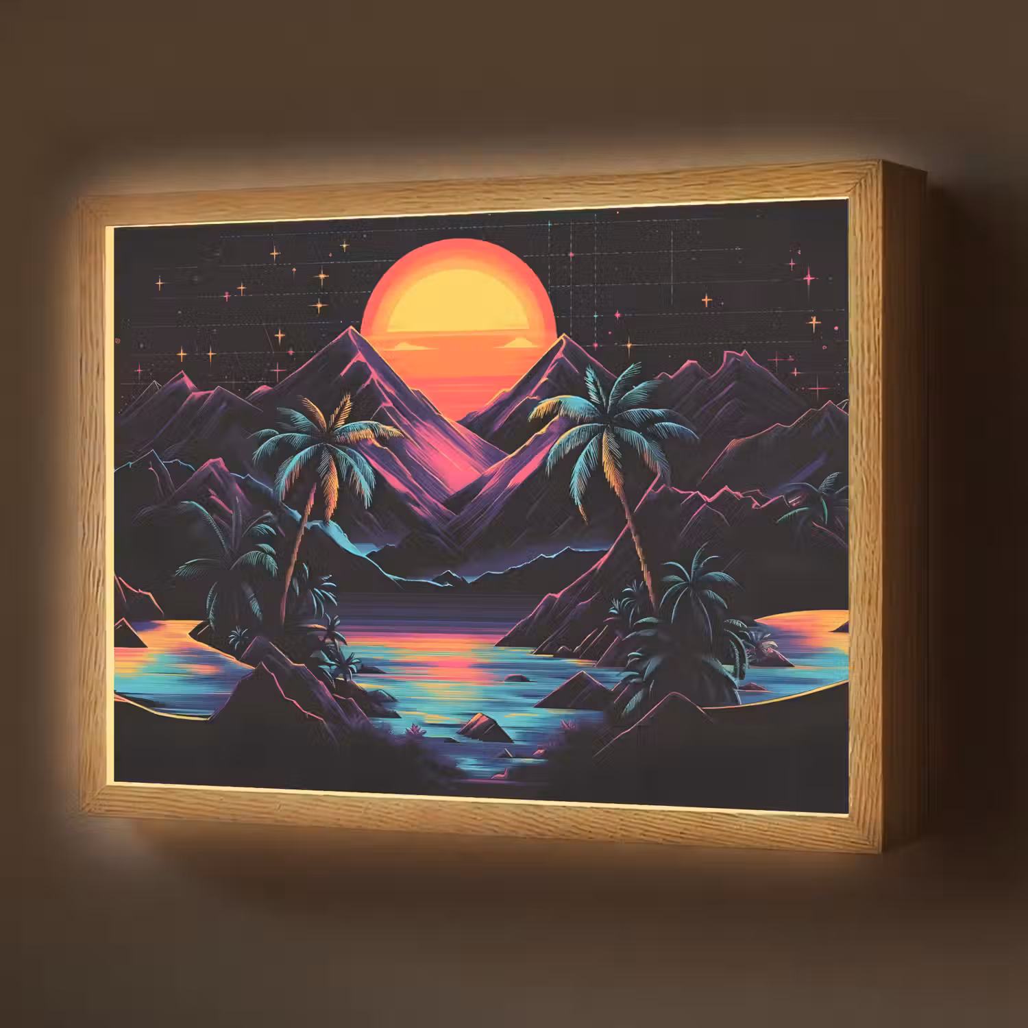 Palmbomen - Neonbergen - Sterrenhemel - Zon Light Box met batterij (Wandlamp) middel -z3d_website