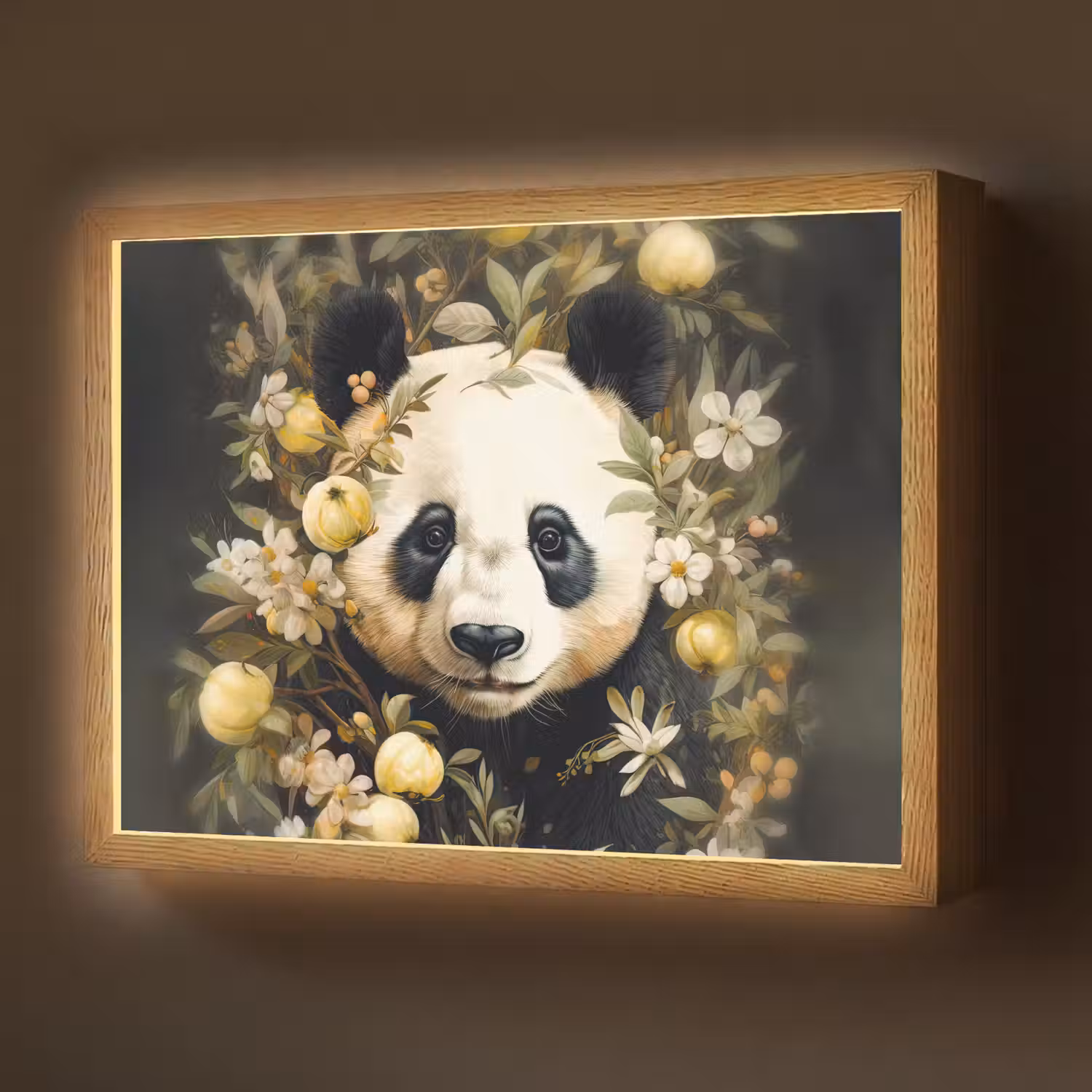 Panda - Pandabeer - Wilde dieren - Natuur - Bloemen Light Box met batterij (Wandlamp) middel -z3d_website