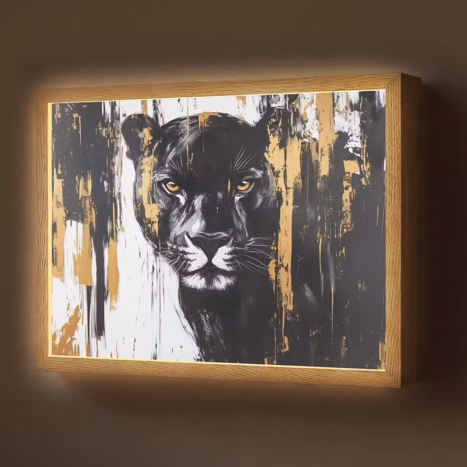 Panter - Zwart - Abstract - Verfstreken Light Box met batterij (Wandlamp) middel -z3d_website