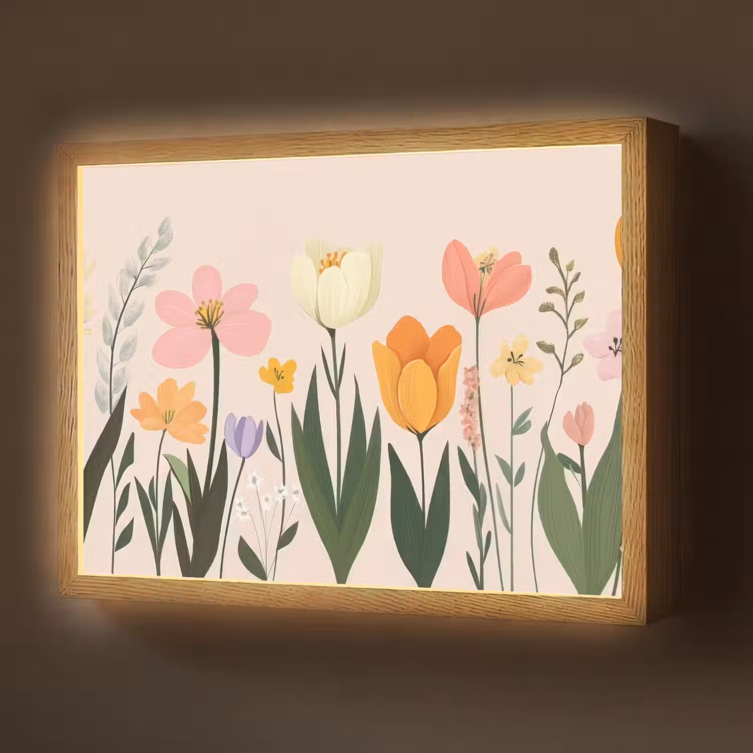 Pasteltinten - Bloemen - Illustratie Light Box met batterij (Wandlamp) middel -z3d_website