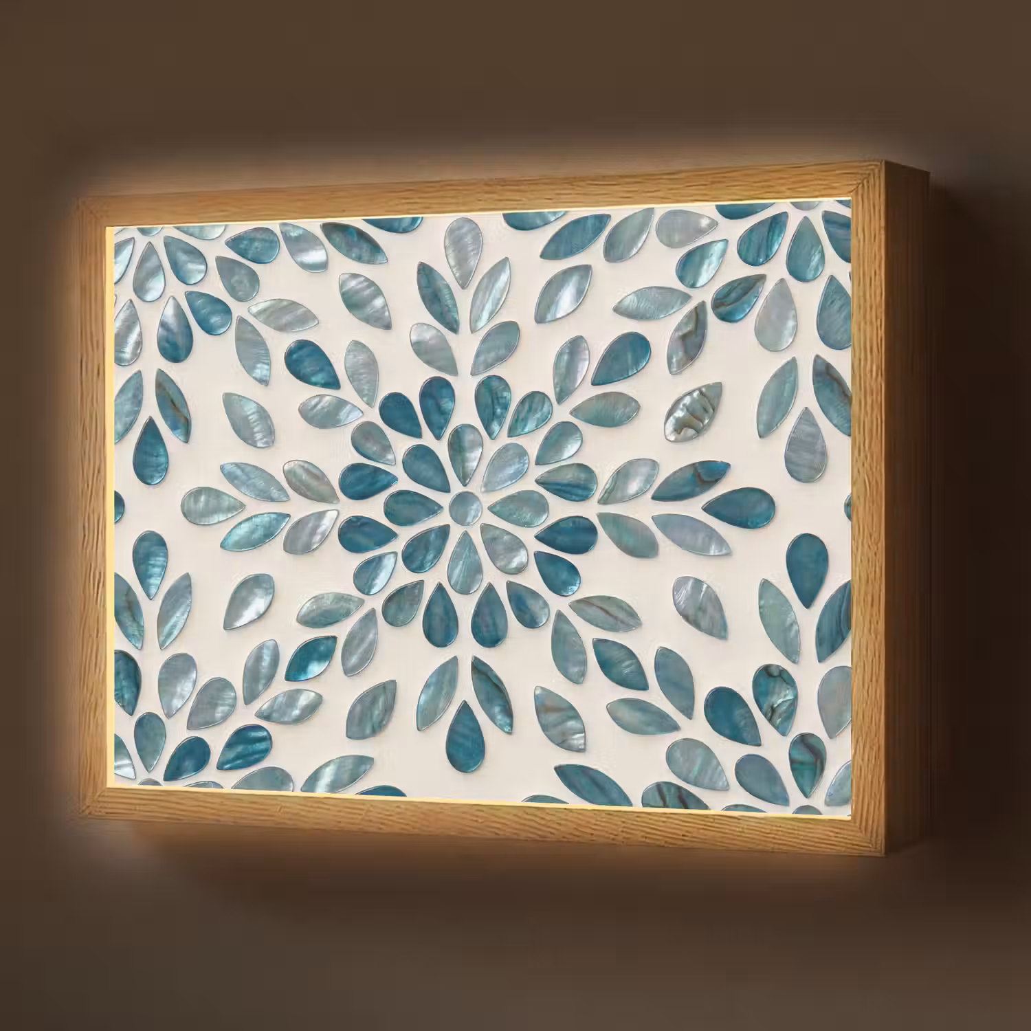 Patroon - Bladeren - Abstract - Modern - Turquoise Light Box met batterij (Wandlamp) middel -z3d_website