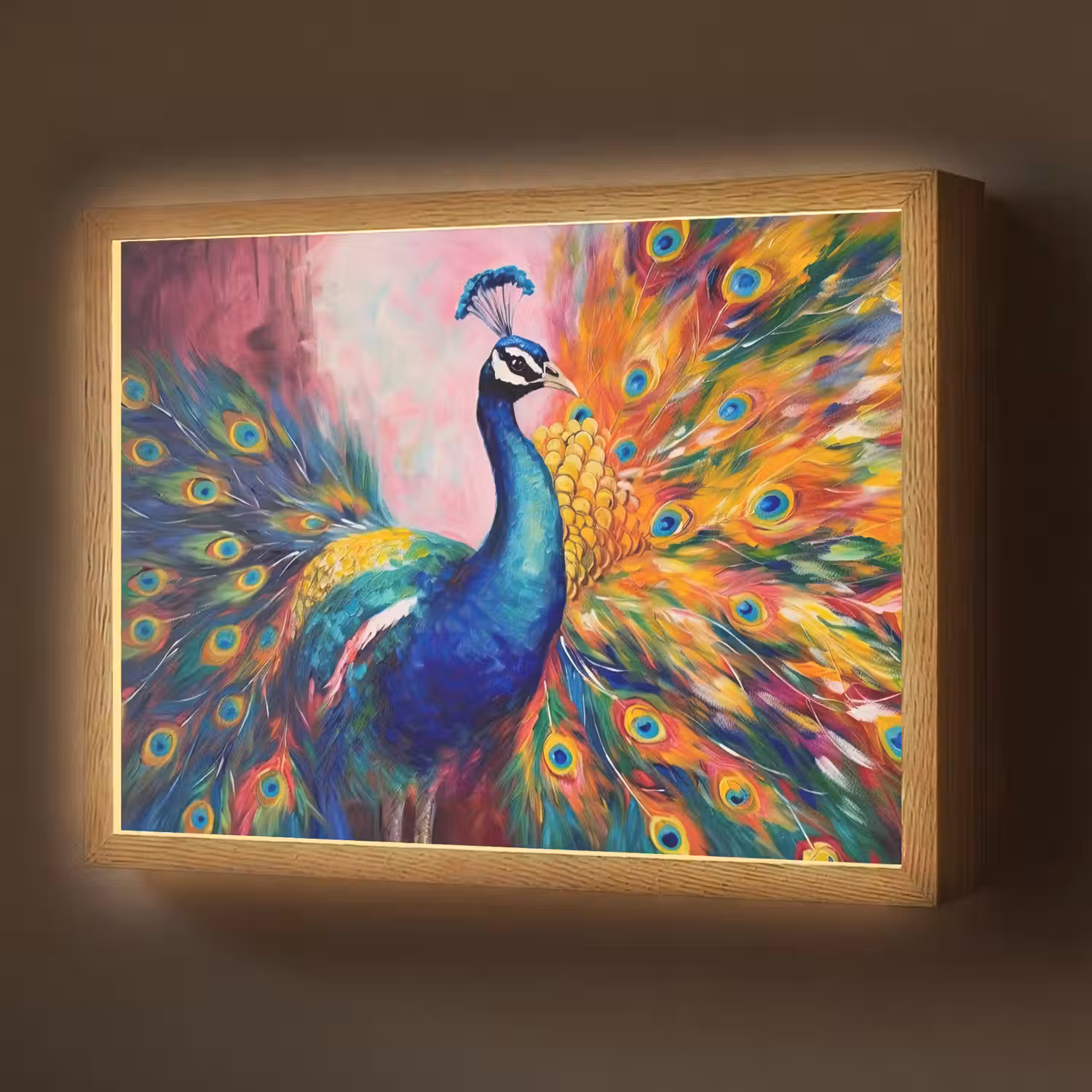 Pauw - Dieren - Schilderij - Regenboog Light Box met batterij (Wandlamp) middel -z3d_website