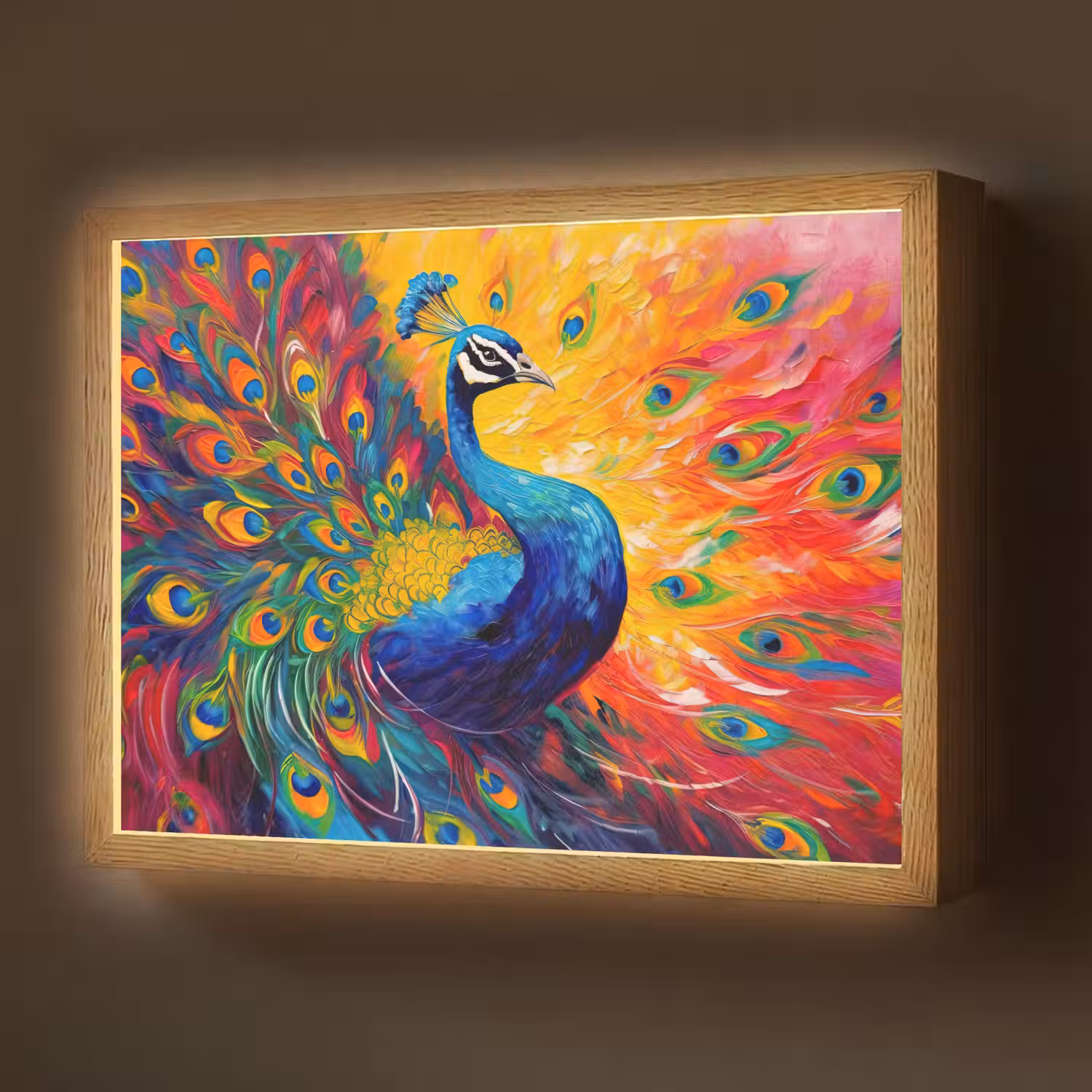 Pauw - Kunst - Schilderij - Pauwenveren Light Box met batterij (Wandlamp) middel -z3d_website