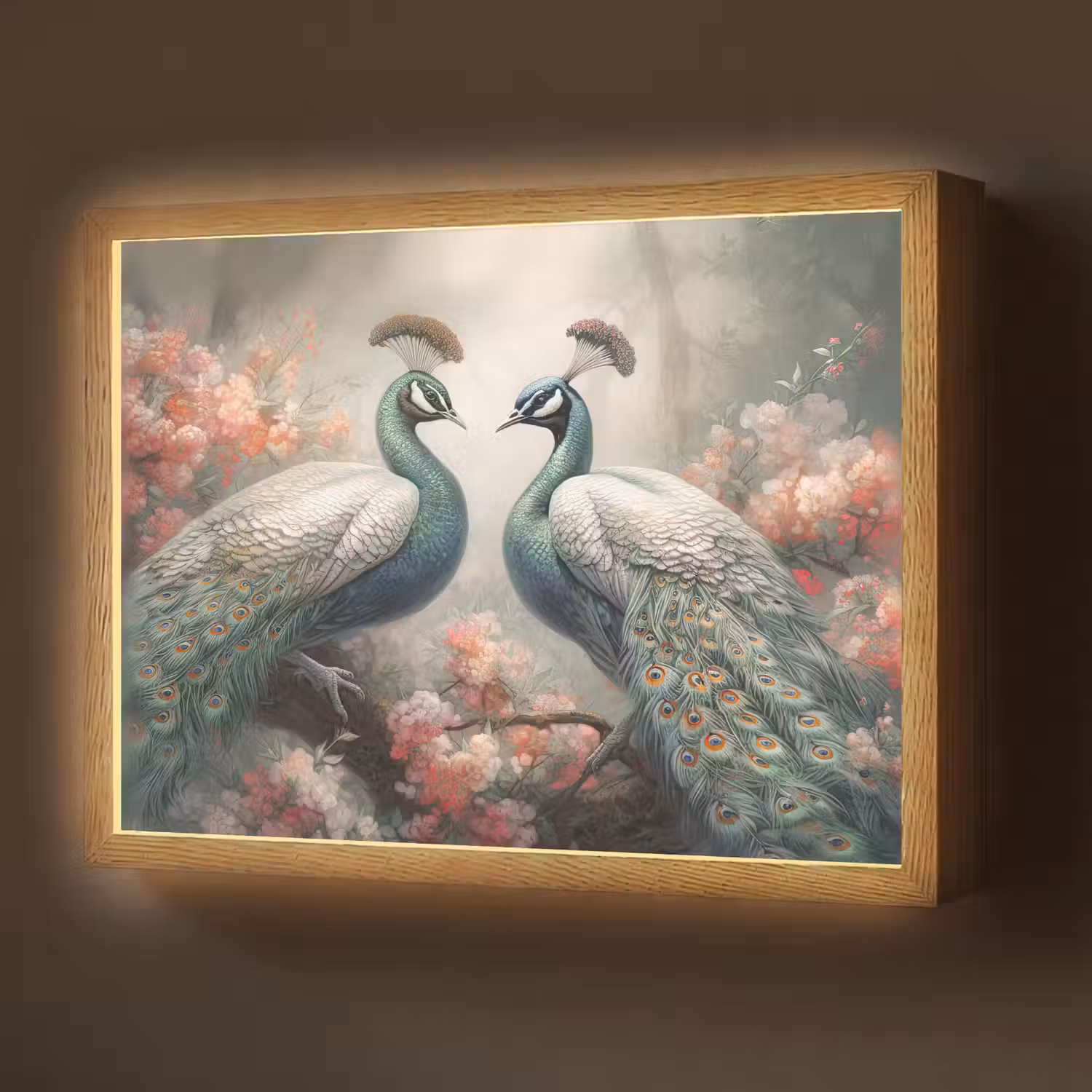 Pauwen - Pauwenveren - Vogels - Bloemen - Natuur Light Box met batterij (Wandlamp) middel -z3d_website