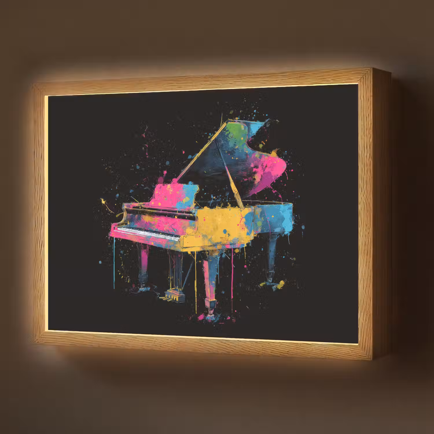 Piano - Kleurrijk - Verf - Modern Light Box met batterij (Wandlamp) middel -z3d_website