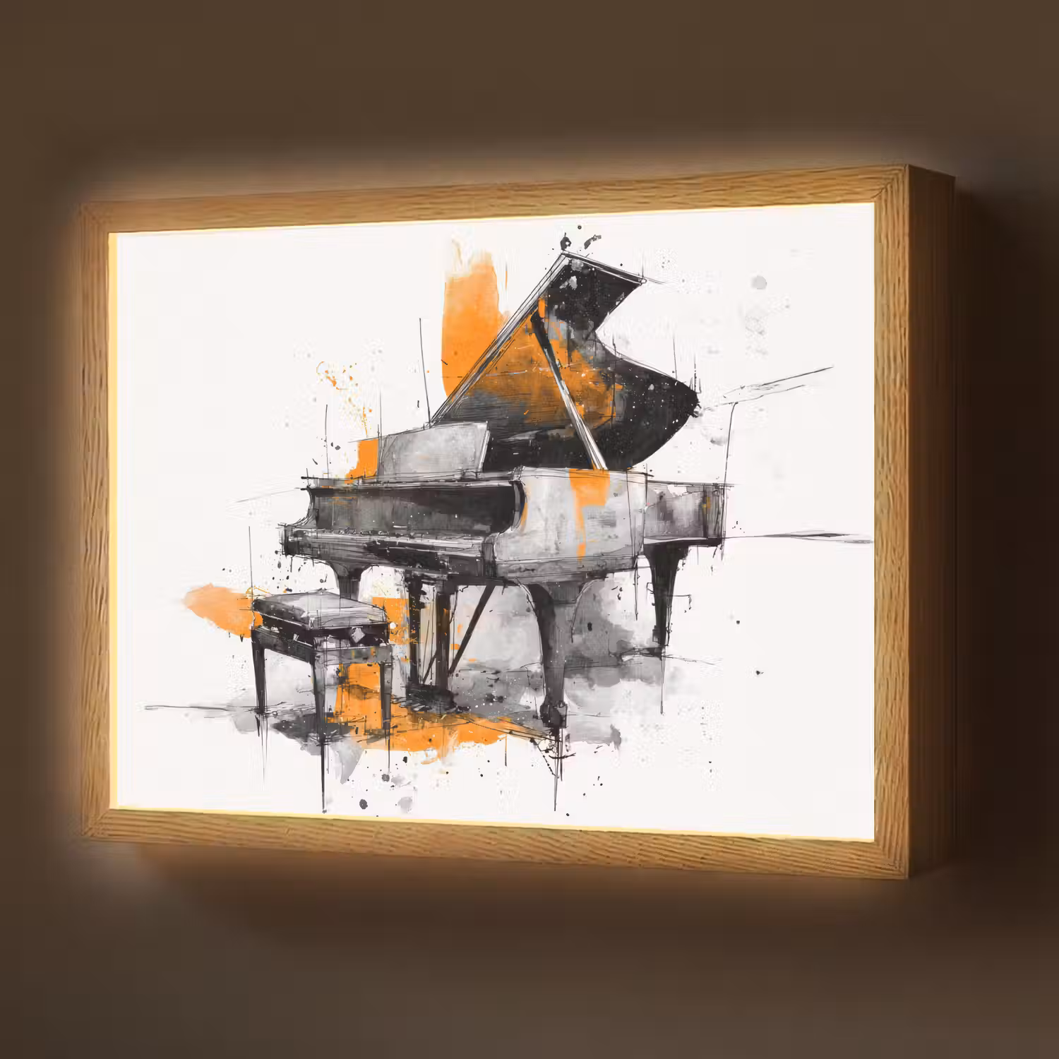 Piano - Oranje - Zwart - schets lijnen Light Box met batterij (Wandlamp) middel -z3d_website