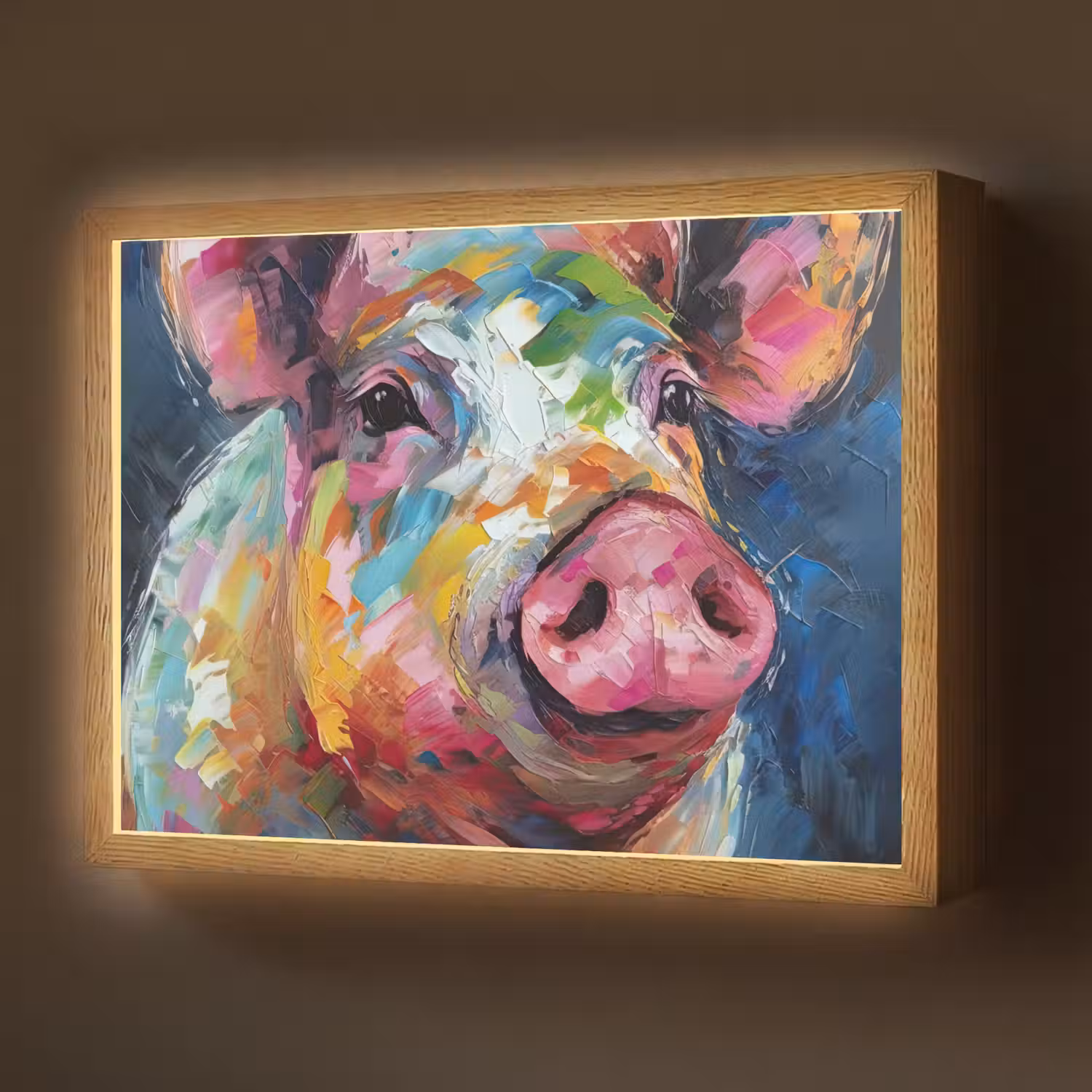 Varken - Olieverf - Dieren - Kunst Light Box met batterij (Wandlamp) middel -z3d_website