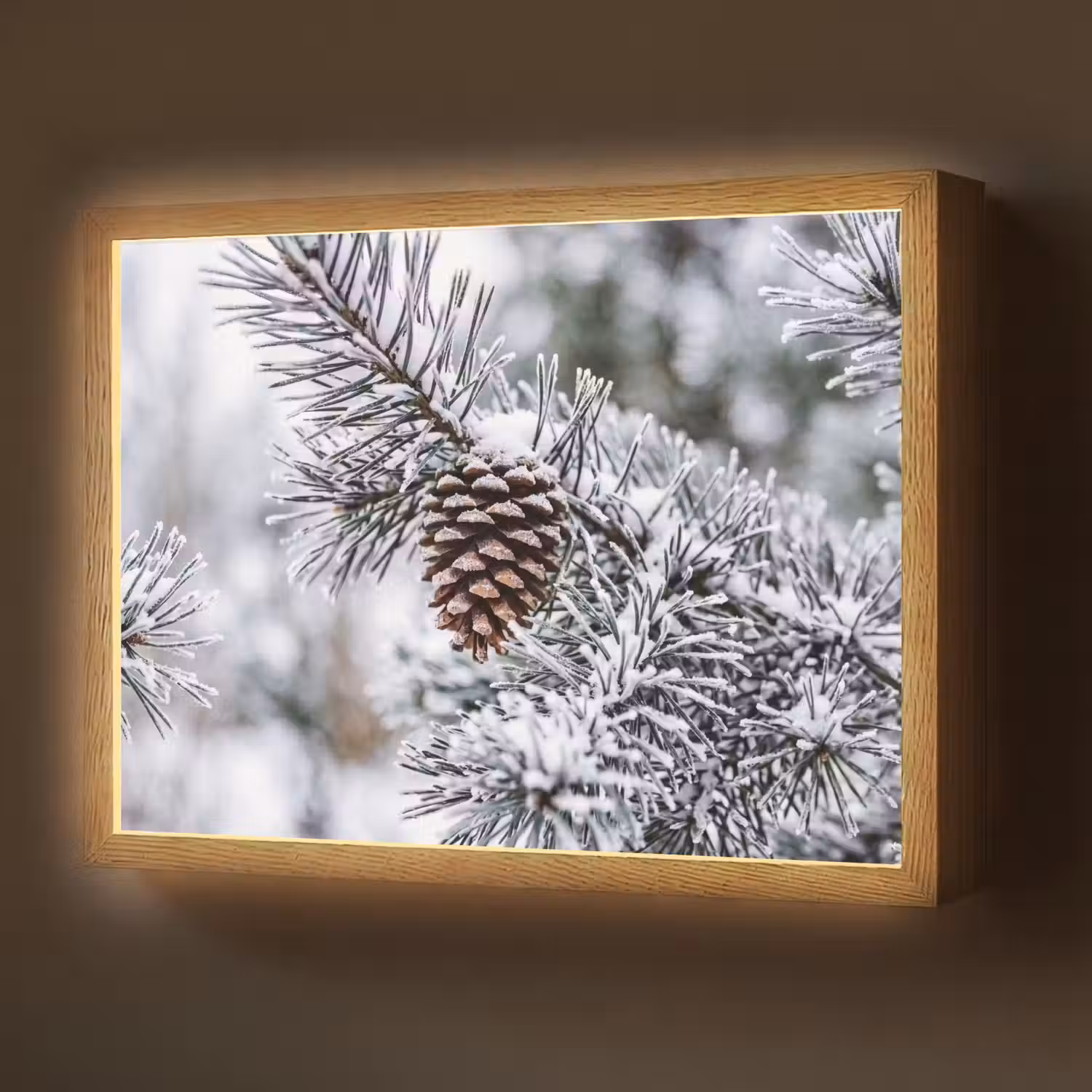 Dennenappel - Tak - Sneeuw - Winter - Sfeervol Light Box met batterij (Wandlamp) middel -z3d_website