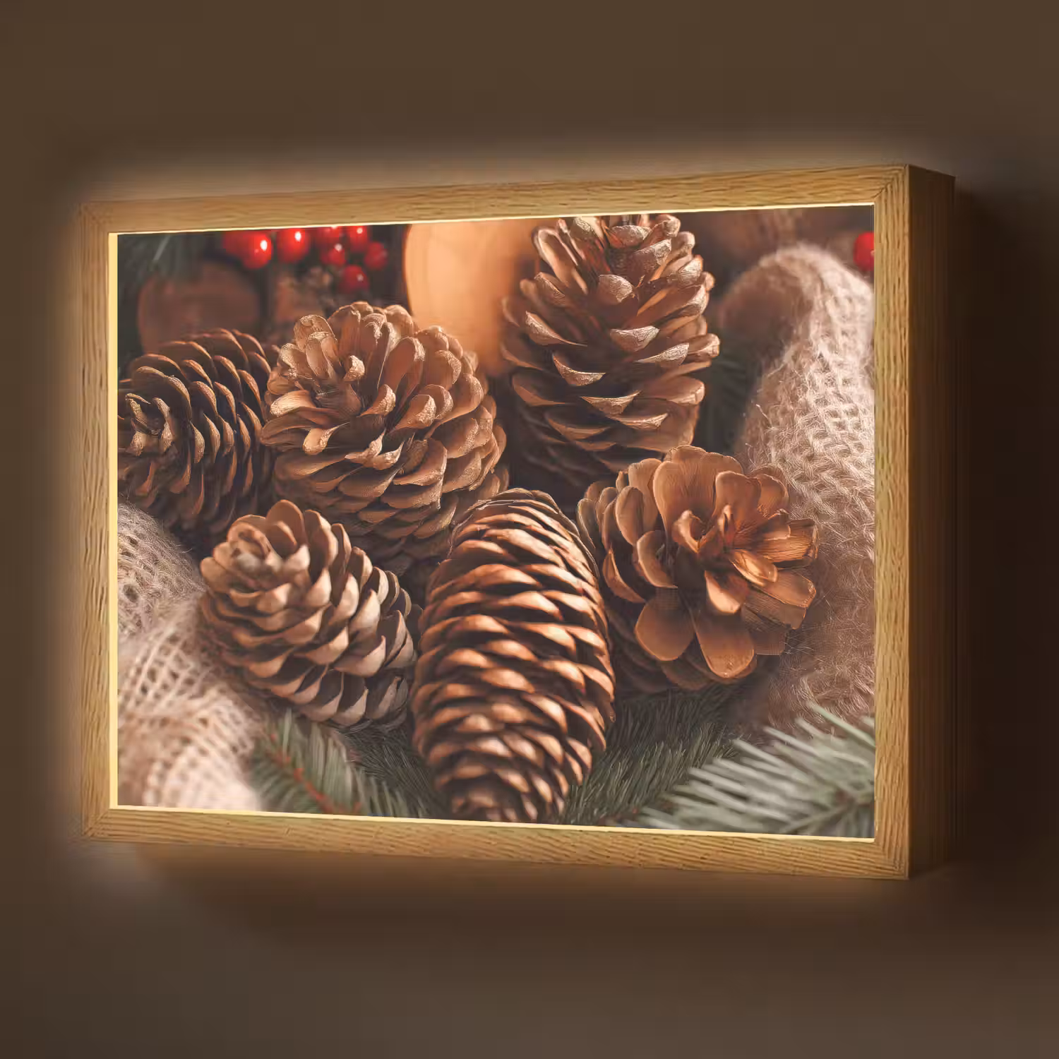 Dennenappels - Boom - Winter - Natuur - Bruin Light Box met batterij (Wandlamp) middel -z3d_website