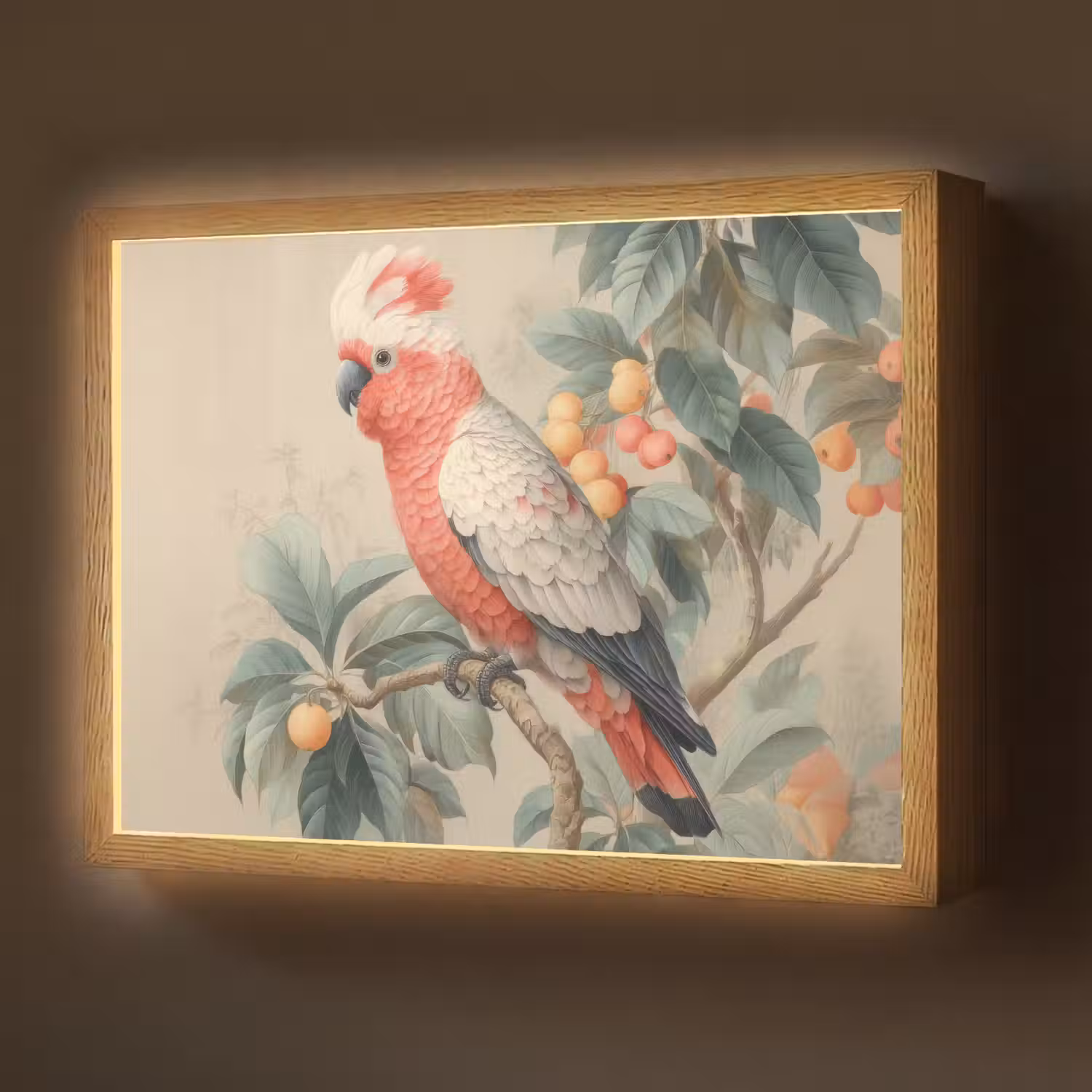 Roze kuifkaketoe - Tak met vruchten - Bladeren Light Box met batterij (Wandlamp) middel -z3d_website