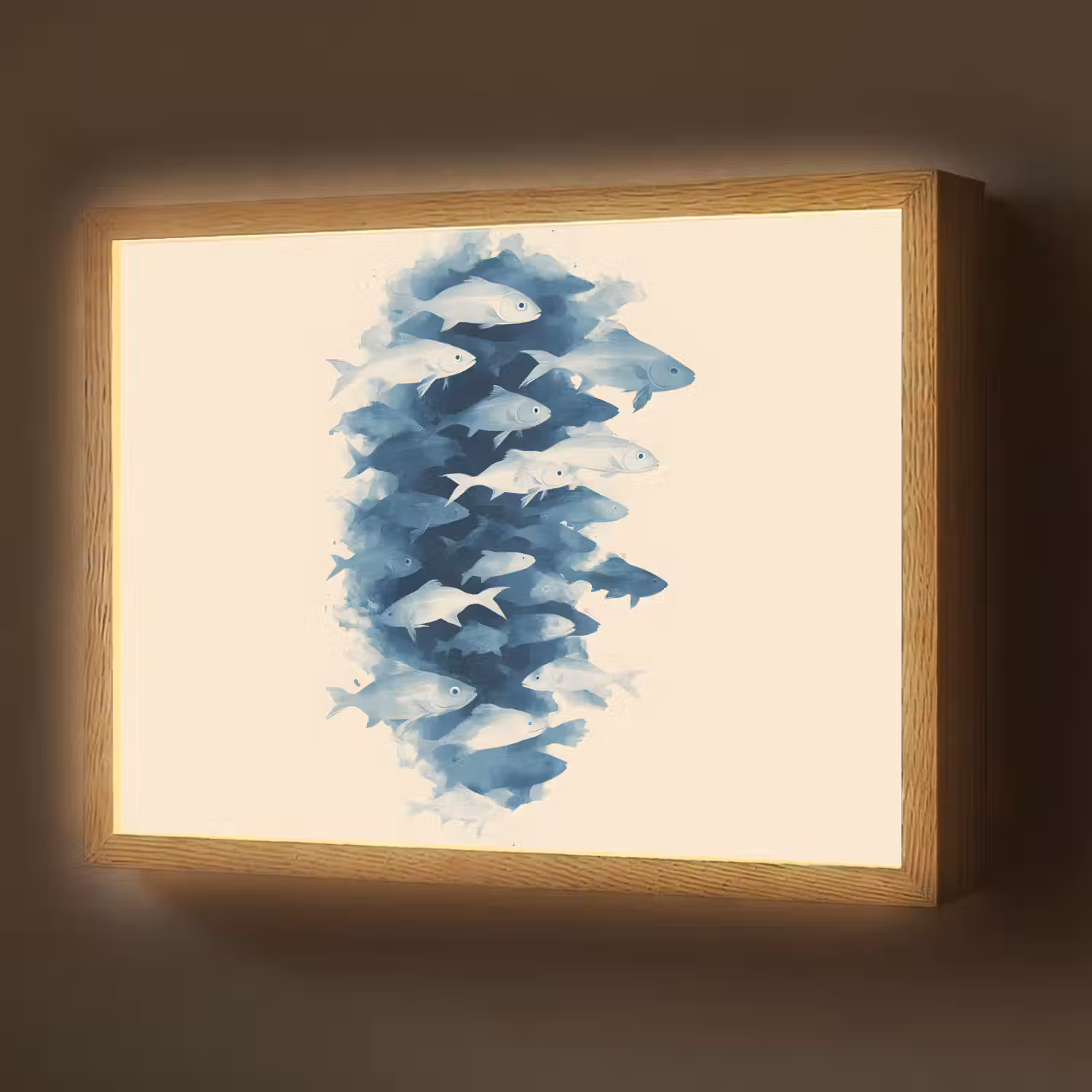 Vissen - Minimalistisch - Blauw Light Box met batterij (Wandlamp) middel -z3d_website