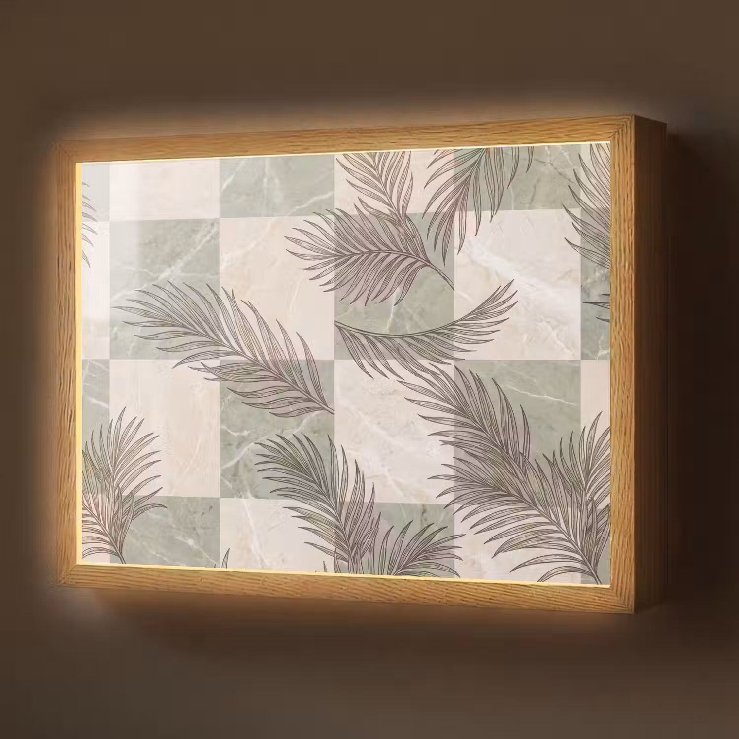 Planten - Bladeren - Marmer - Modern - Groen Light Box met batterij (Wandlamp) middel -z3d_website