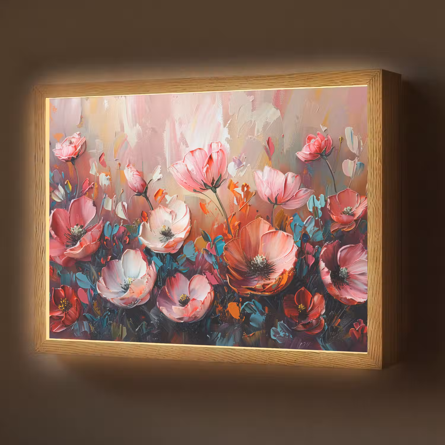 Klaprozen - Roze - Bloemen - Botanisch - Kunst Light Box met batterij (Wandlamp) middel -z3d_website