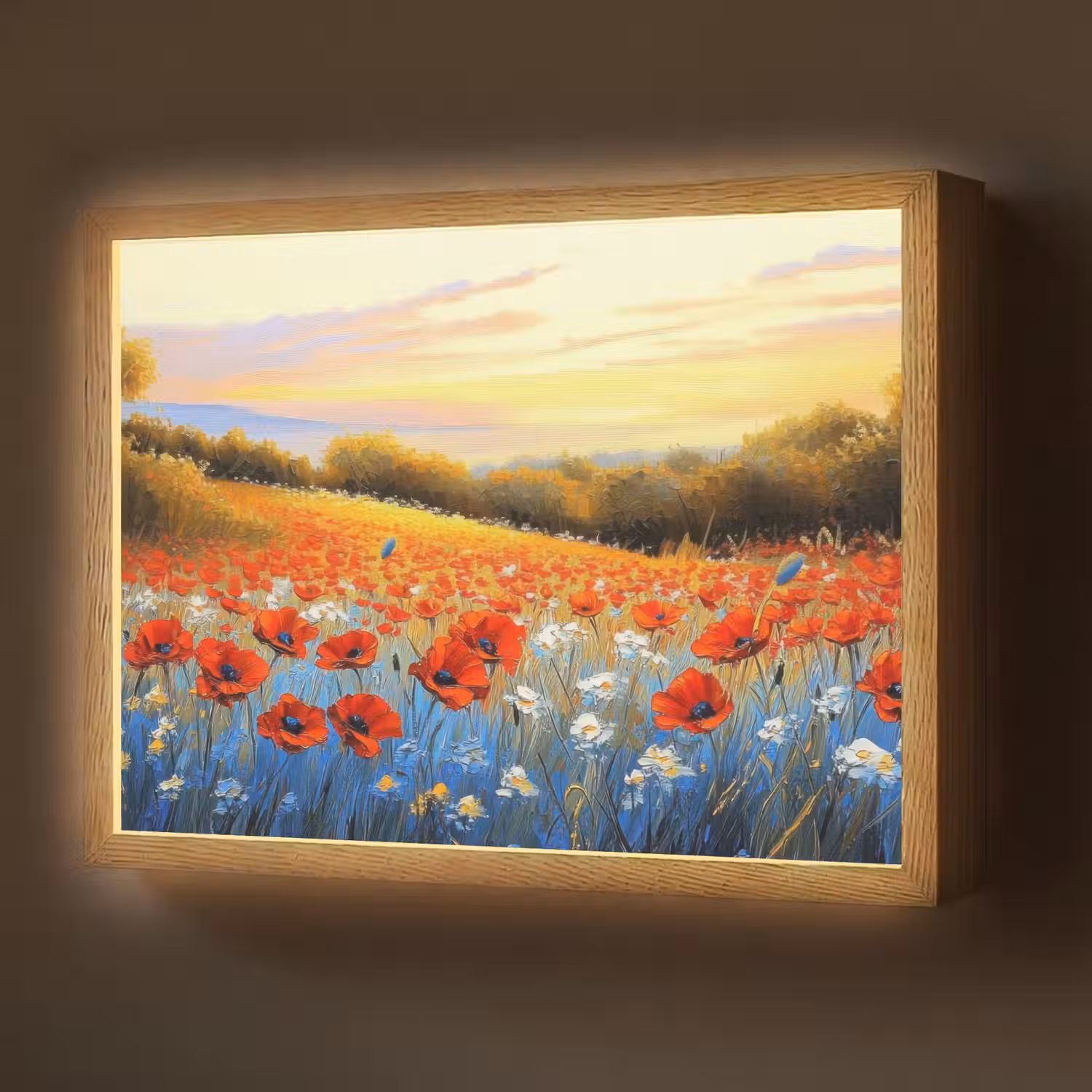 Klaproos - Bloemenveld - Kleurrijk Light Box met batterij (Wandlamp) middel -z3d_website