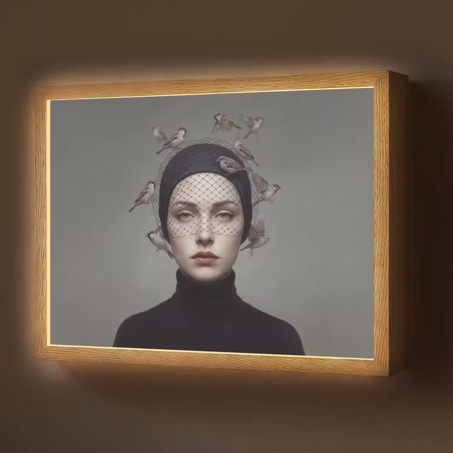Portret - Vogels - Zwart Light Box met batterij (Wandlamp) middel -z3d_website