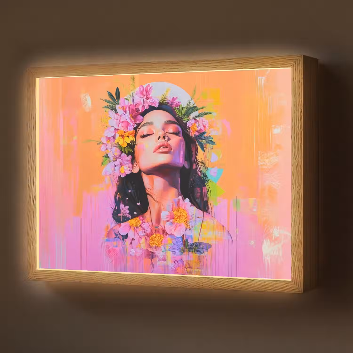 Portret - Bloemenkroon - Vrouw Light Box met batterij (Wandlamp) middel -z3d_website