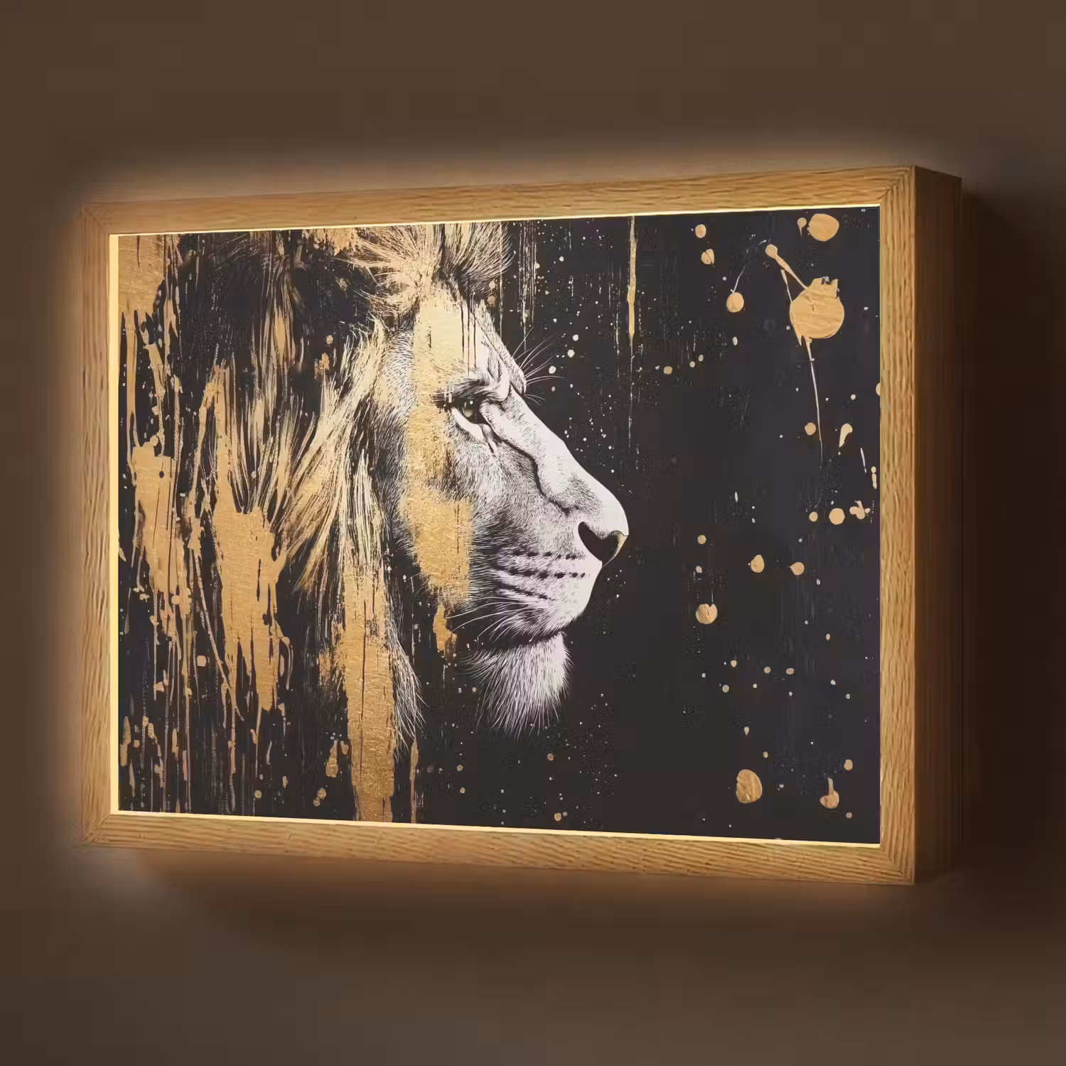 Portret - Leeuw - Abstract - Goud Light Box met batterij (Wandlamp) middel -z3d_website