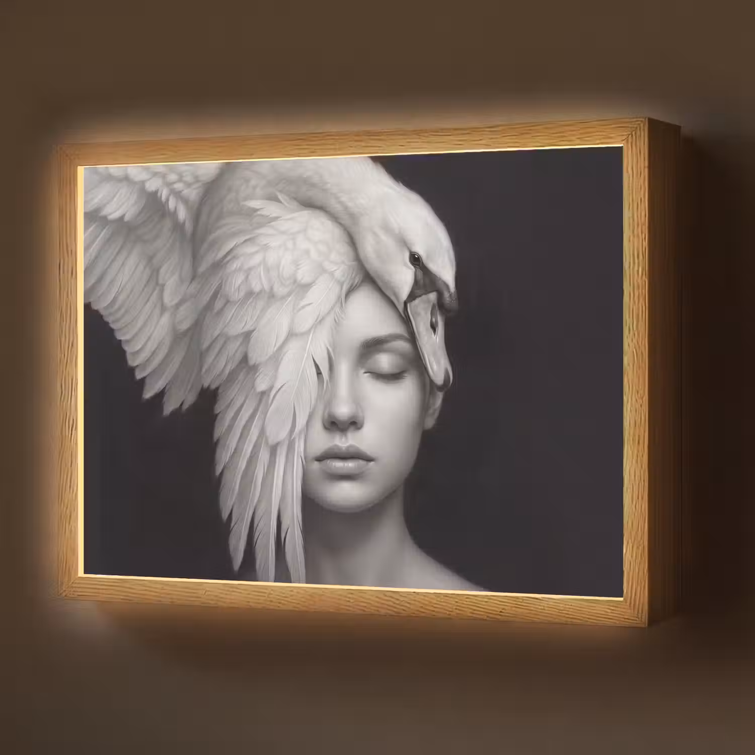 Portret - Zwaan - Zwart - Wit Light Box met batterij (Wandlamp) middel -z3d_website