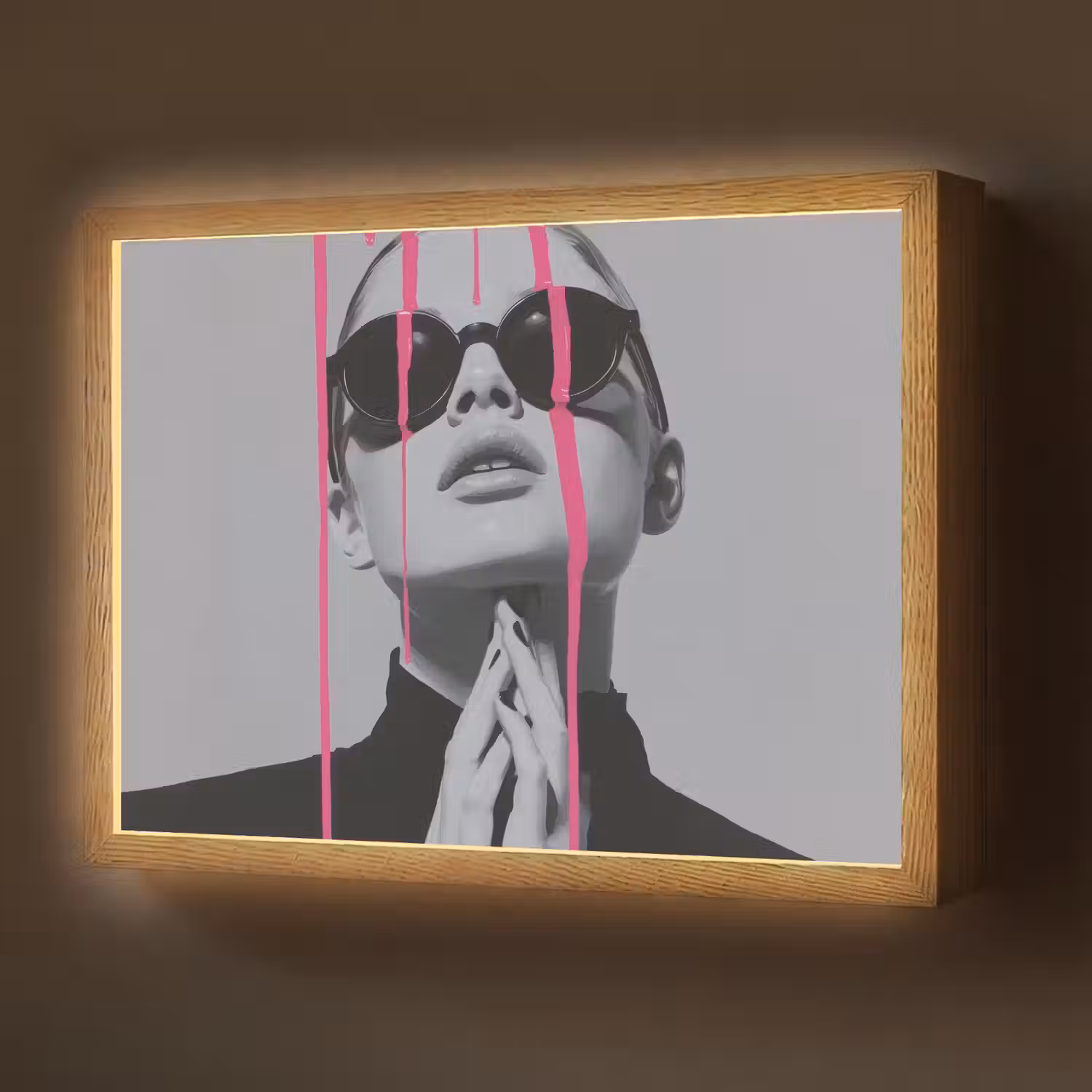 Portret - Vrouw - Zonnebril - Verfdruppels Light Box met batterij (Wandlamp) middel -z3d_website