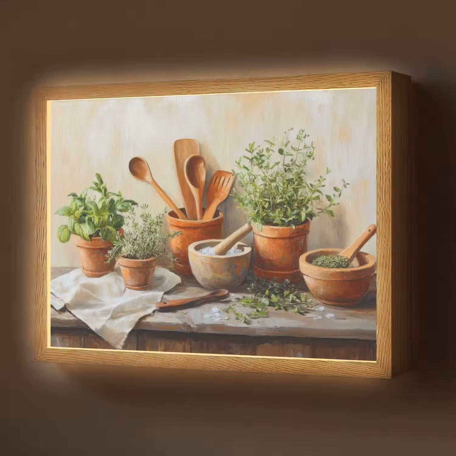 Potten - Kruiden - Hout Light Box met batterij (Wandlamp) middel -z3d_website