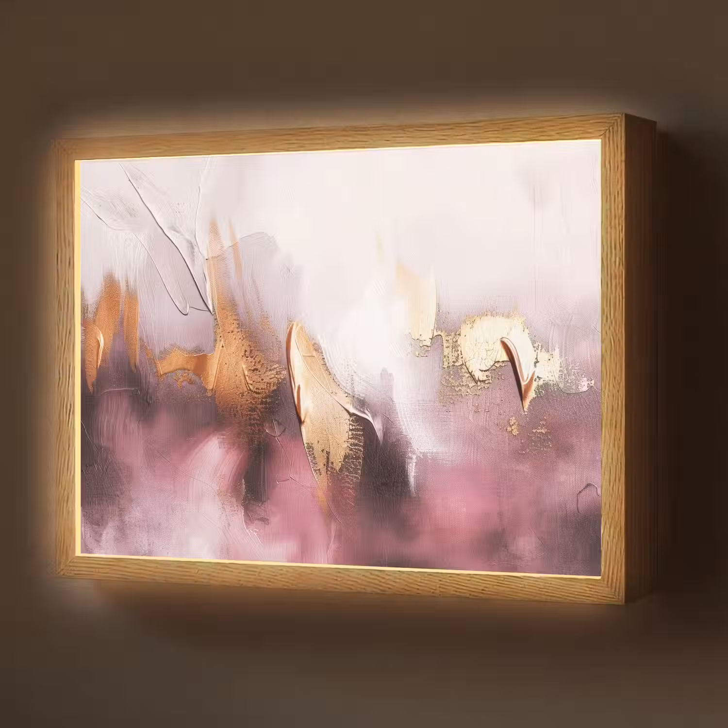 Paars - Abstract - Verf - Goud Light Box met batterij (Wandlamp) middel -z3d_website