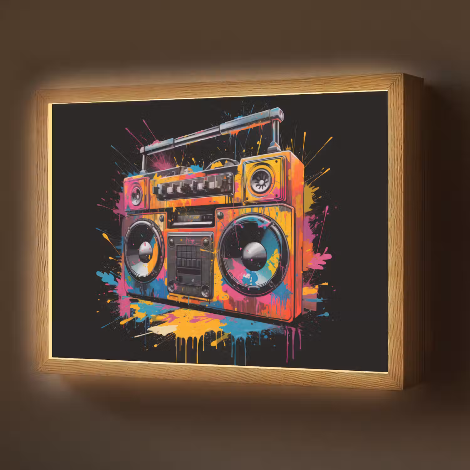 Radio - Graffiti - Box - Kleuren - Zwart Light Box met batterij (Wandlamp) middel -z3d_website