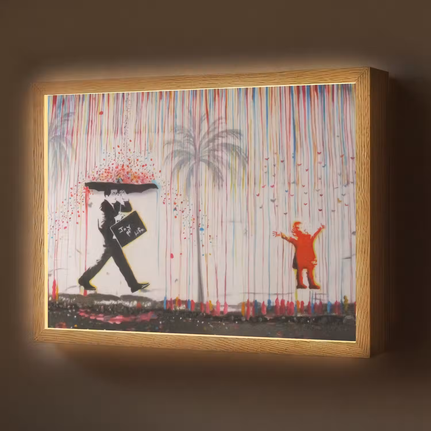 Regen - Graffiti - Man - Banksy Style Light Box met batterij (Wandlamp) middel -z3d_website