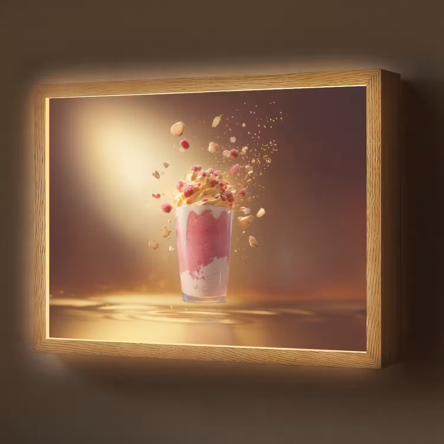 Framboos - Smoothie - Drinken - Roze Light Box met batterij (Wandlamp) middel -z3d_website