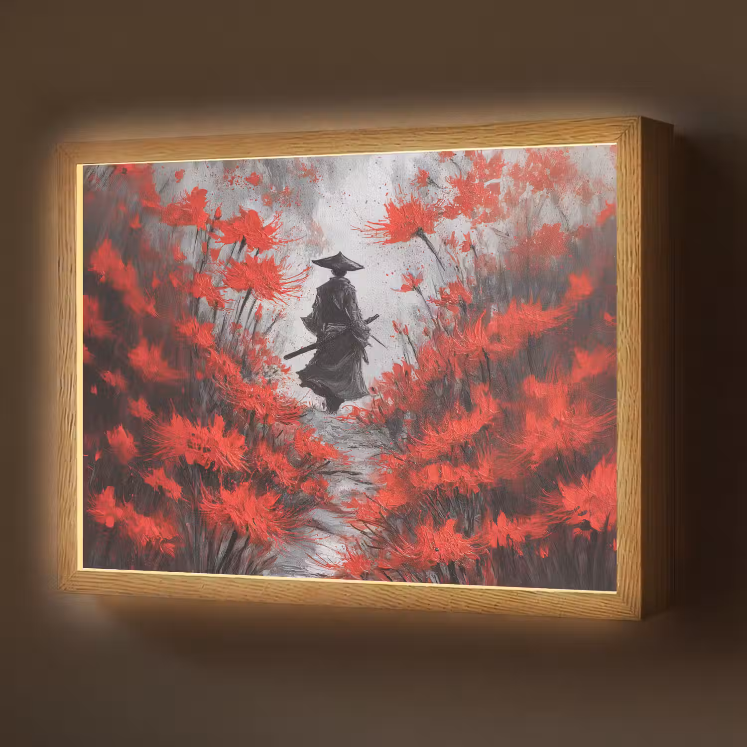 Rode bloemen - mistig - Man Light Box met batterij (Wandlamp) middel -z3d_website