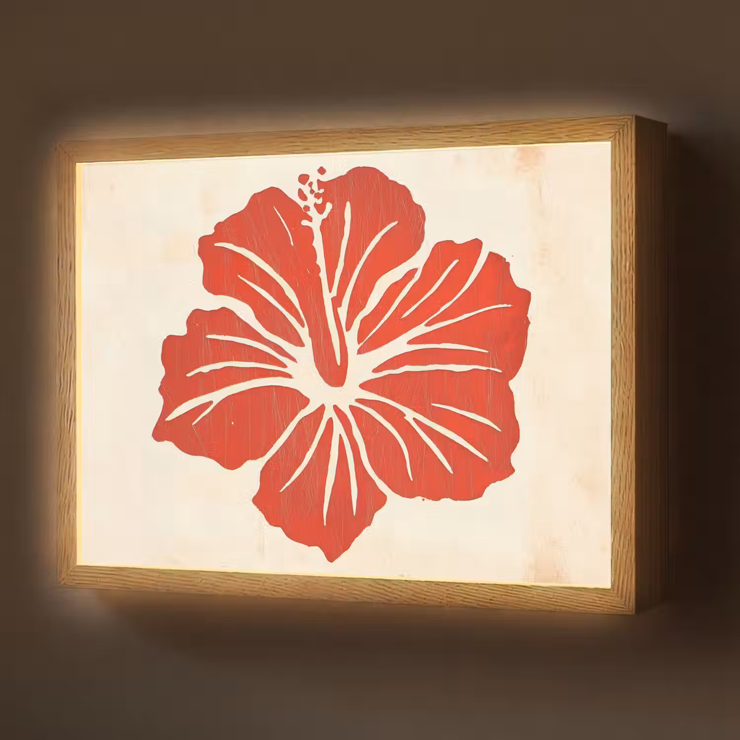 Rode hibiscusbloem - Textuur achtergrond - Beige Light Box met batterij (Wandlamp) middel -z3d_website