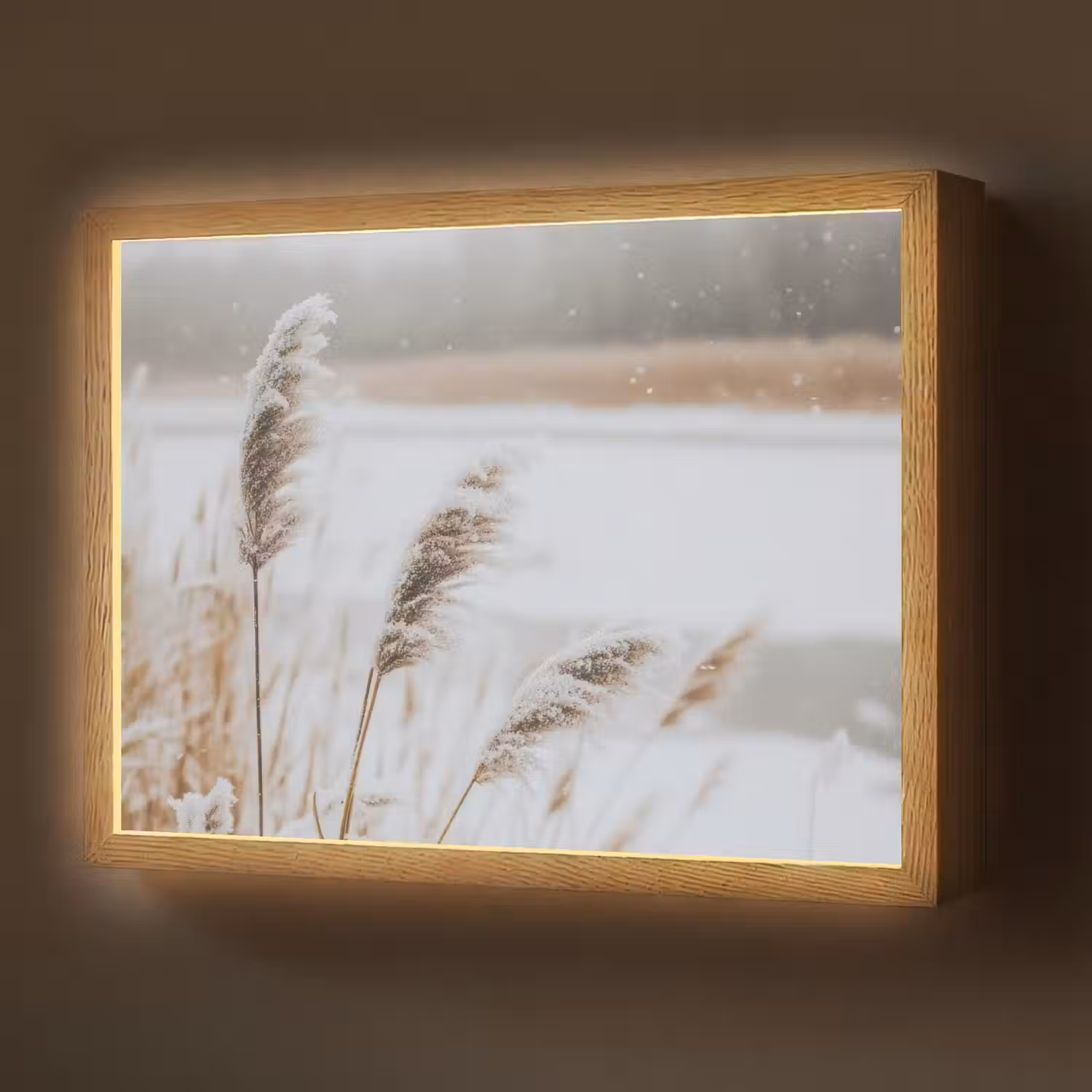 Riet - Meer - Winter - Natuur - Sneeuw - Beige Light Box met batterij (Wandlamp) middel -z3d_website