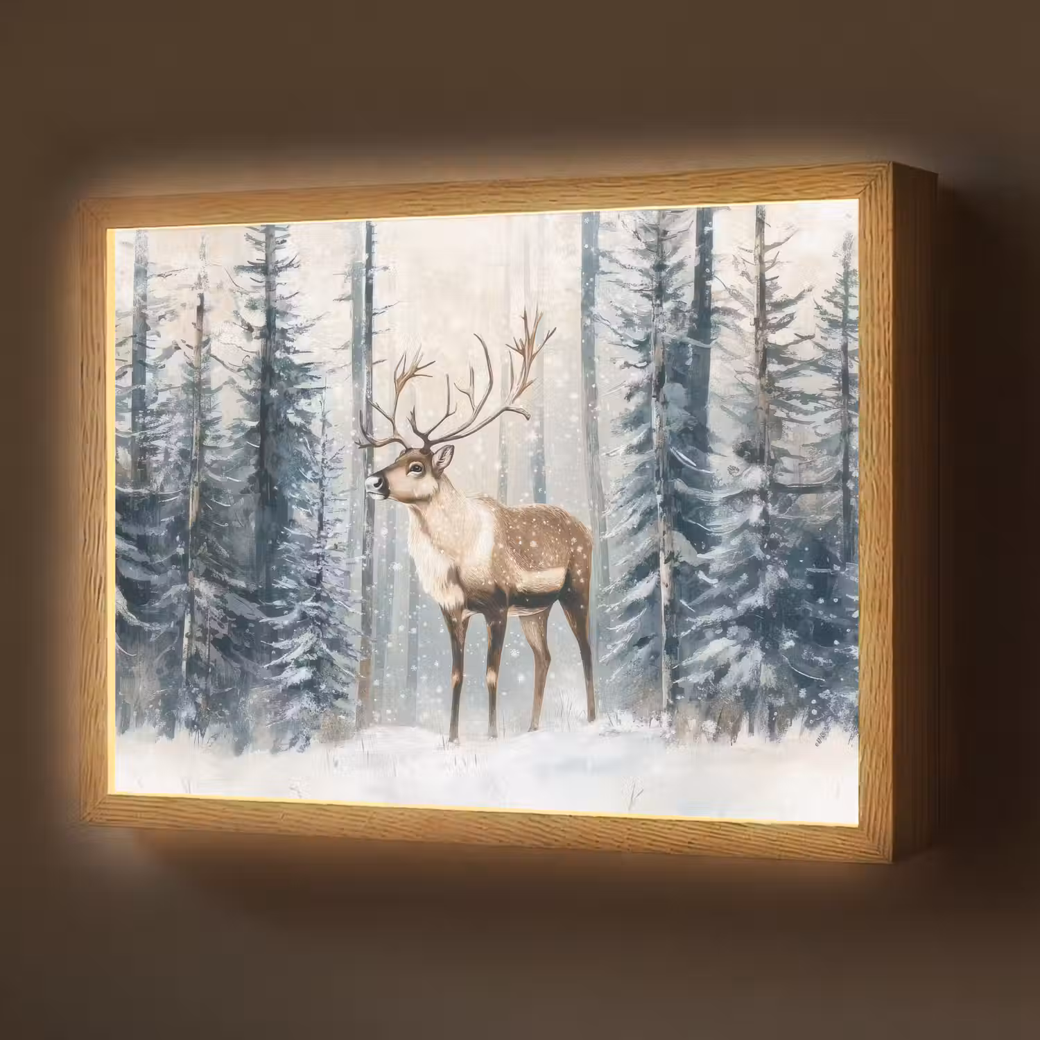 Rendier - Sneeuw - Woud - Wit Light Box met batterij (Wandlamp) middel -z3d_website