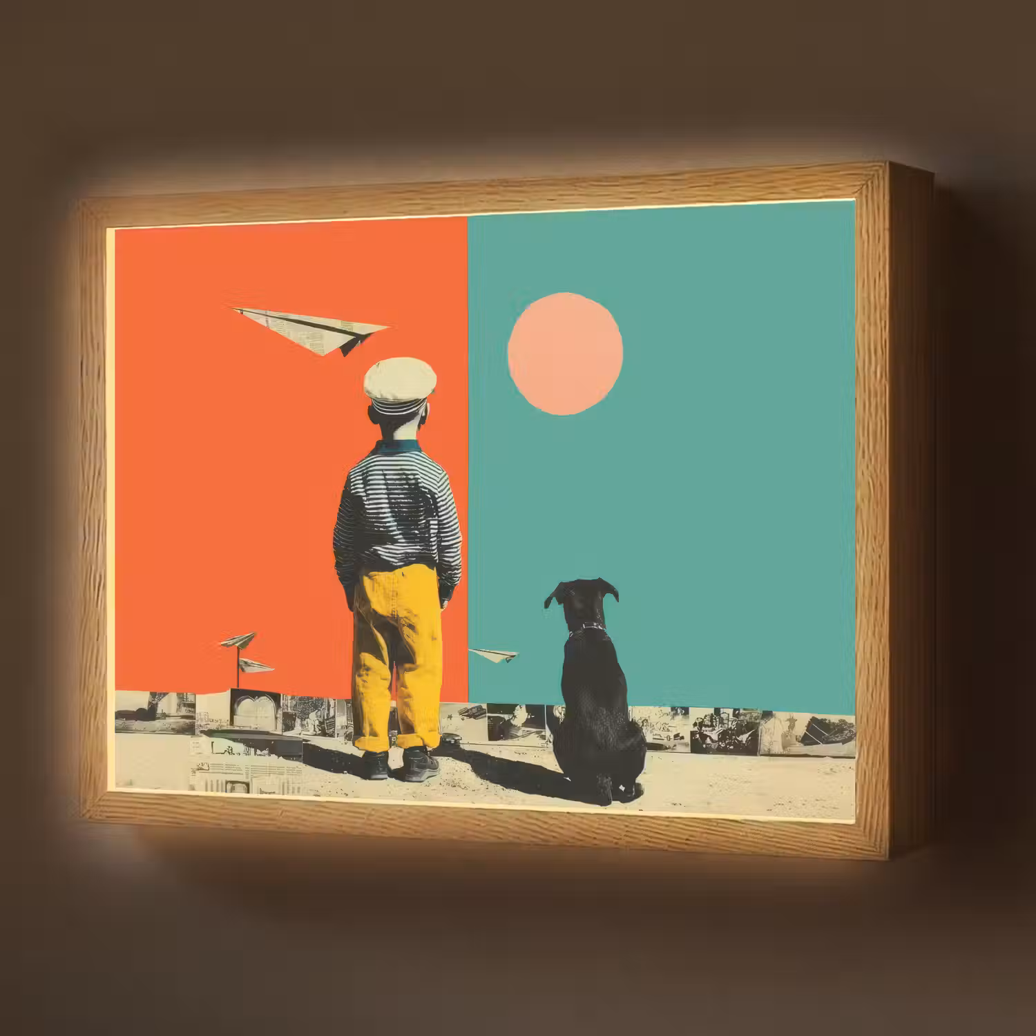 Retro - Jongen - Hond - Rood - Groen Light Box met batterij (Wandlamp) middel -z3d_website