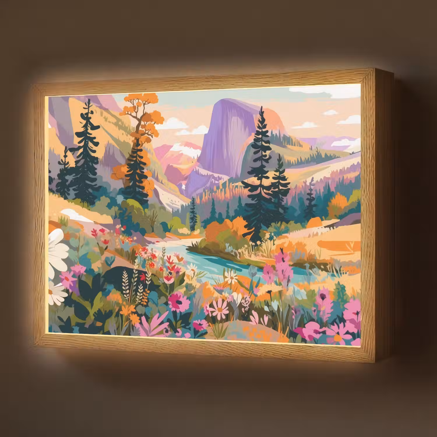 Rivier - Vallei vol bloemen - Levendig Light Box met batterij (Wandlamp) middel -z3d_website