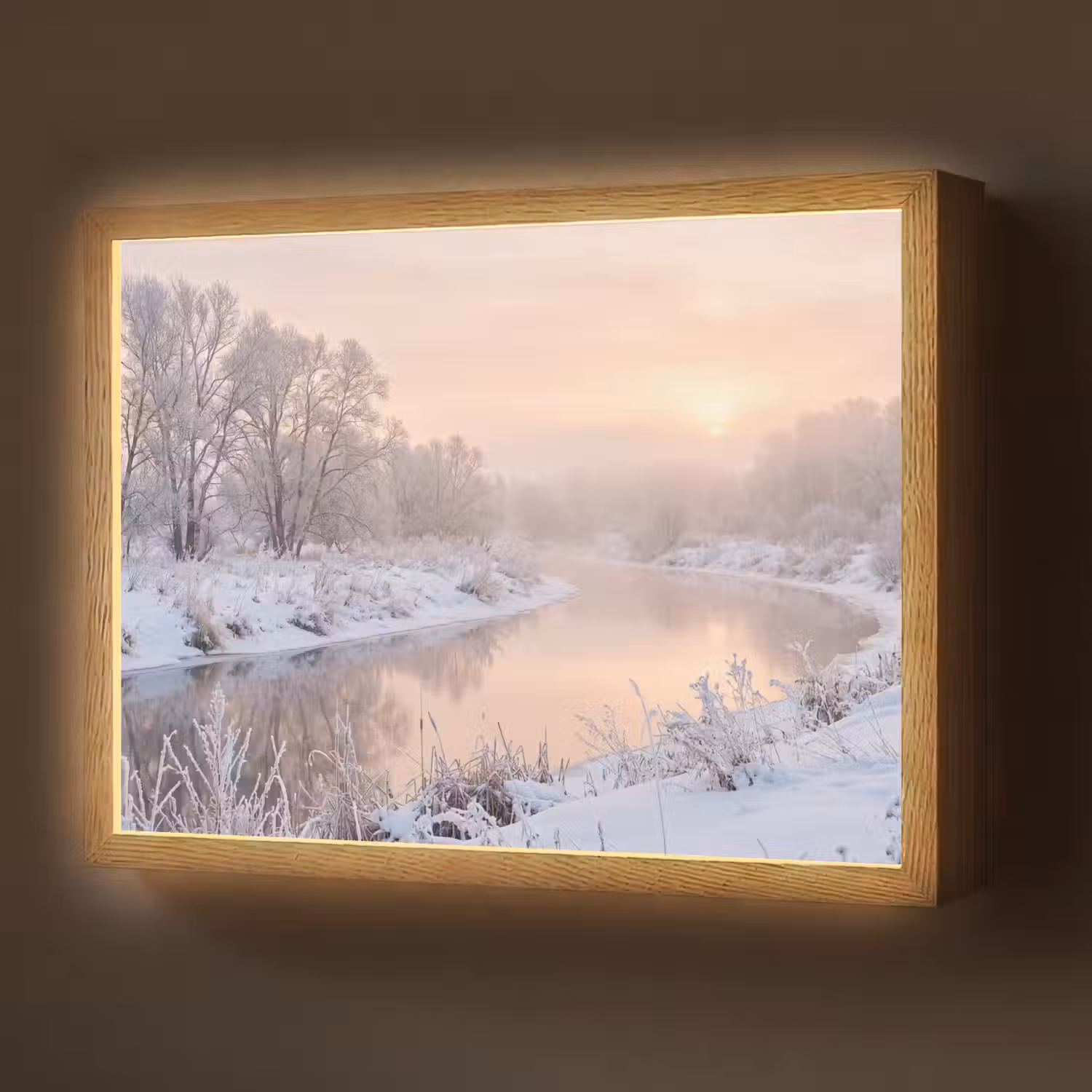 Rivier - Winter - Landschap - Sneeuw - Zonsopgang Light Box met batterij (Wandlamp) middel -z3d_website