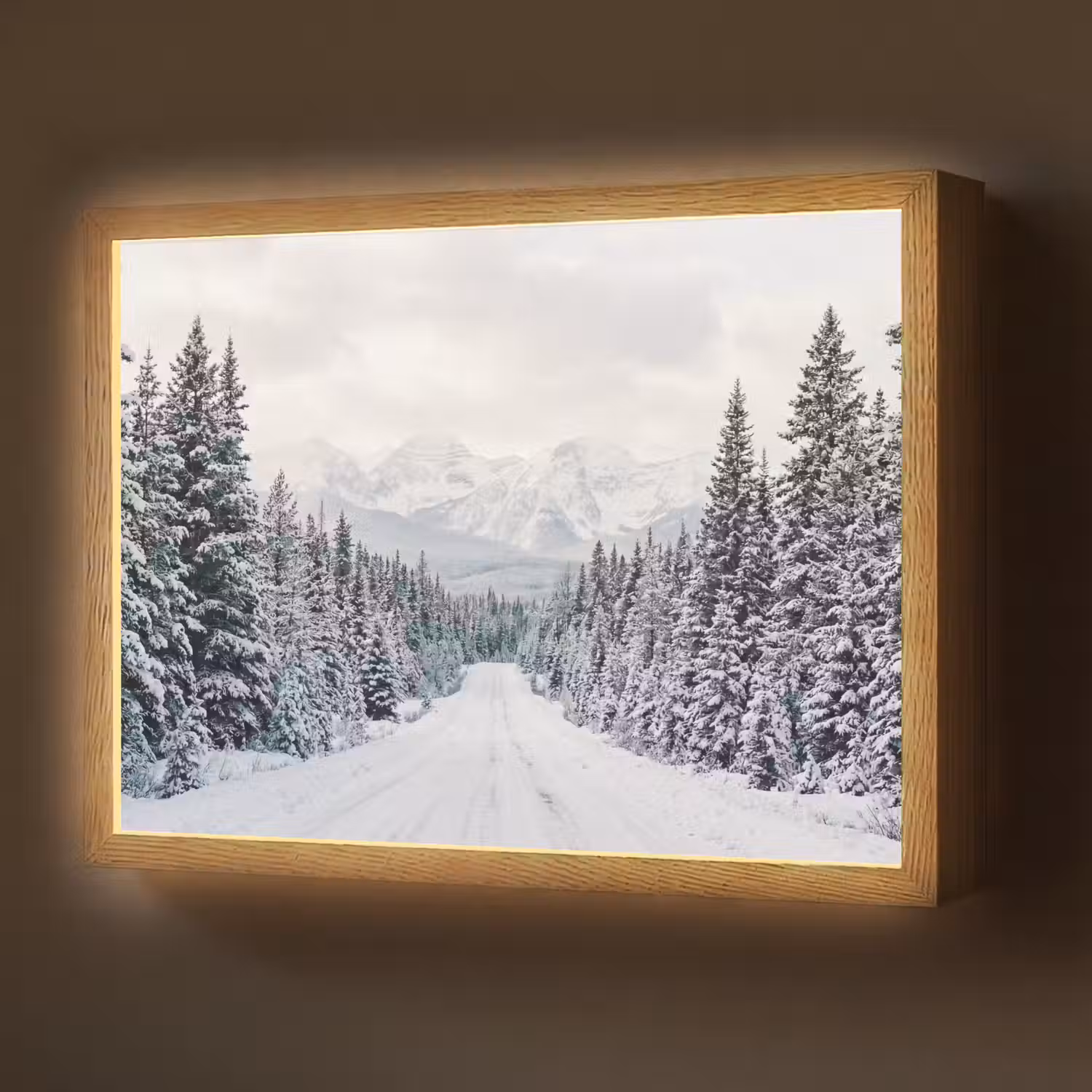 Weg - Sneeuw - Naaldbos - Winter - Avontuurlijk Light Box met batterij (Wandlamp) middel -z3d_website