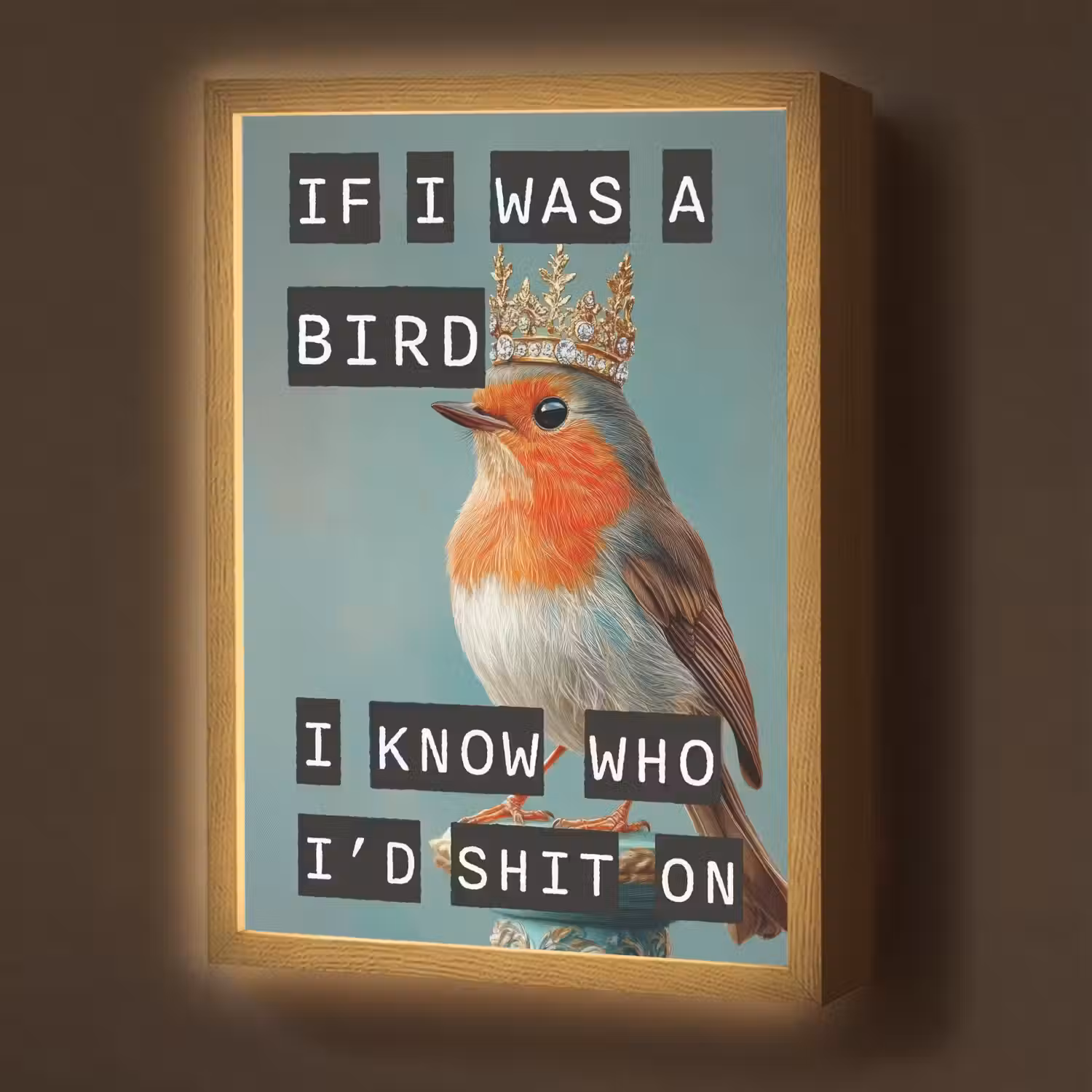 Roodborstje - Vogel - Blauw - Decoratie Light Box met batterij (Wandlamp) middel -z3d_website