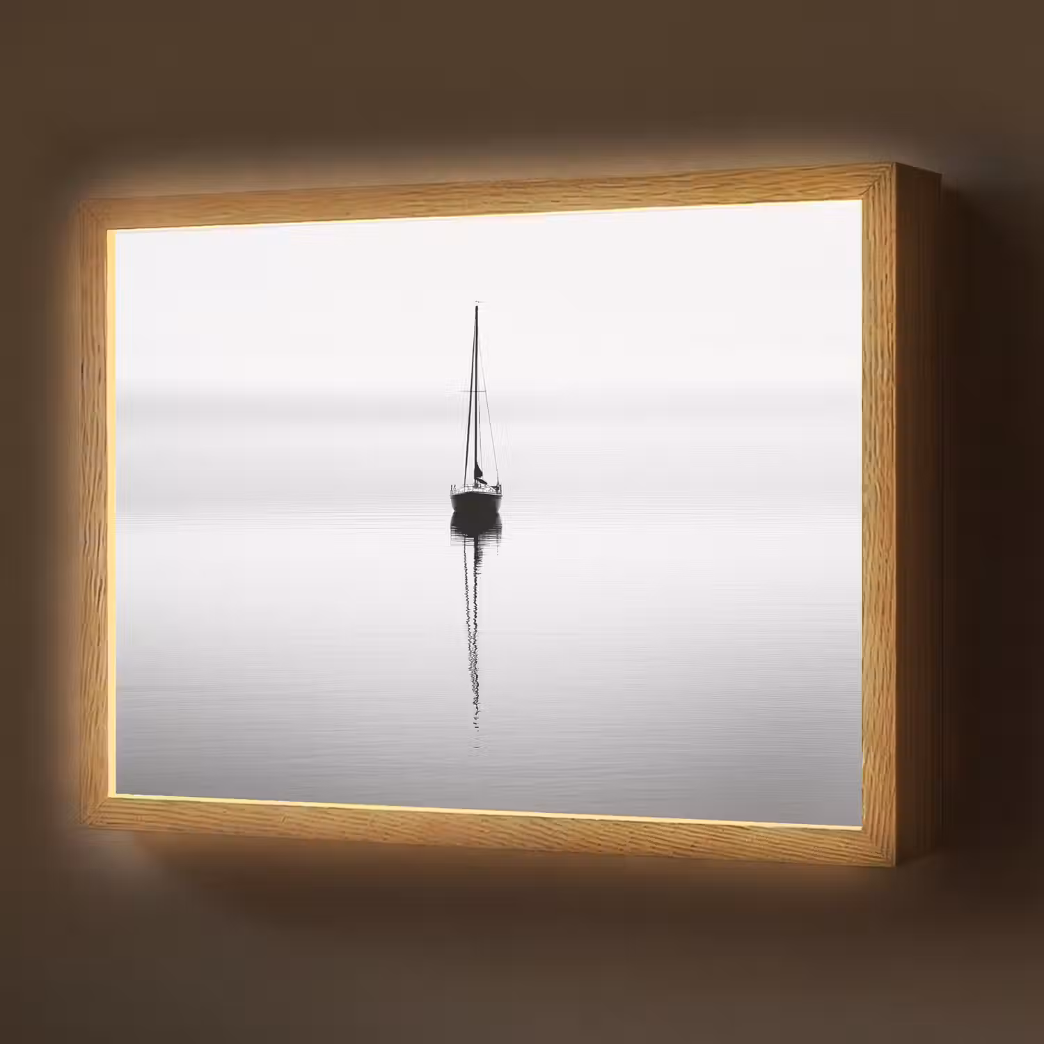 Zeilboot - Zwart - Water - Silhouet Light Box met batterij (Wandlamp) middel -z3d_website