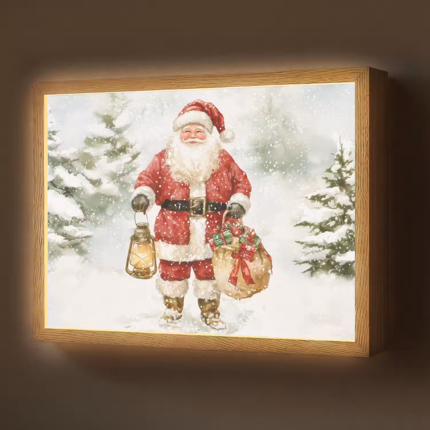 Kerstman- Winter - Sneeuw - Wit - Rood Light Box met batterij (Wandlamp) middel -z3d_website