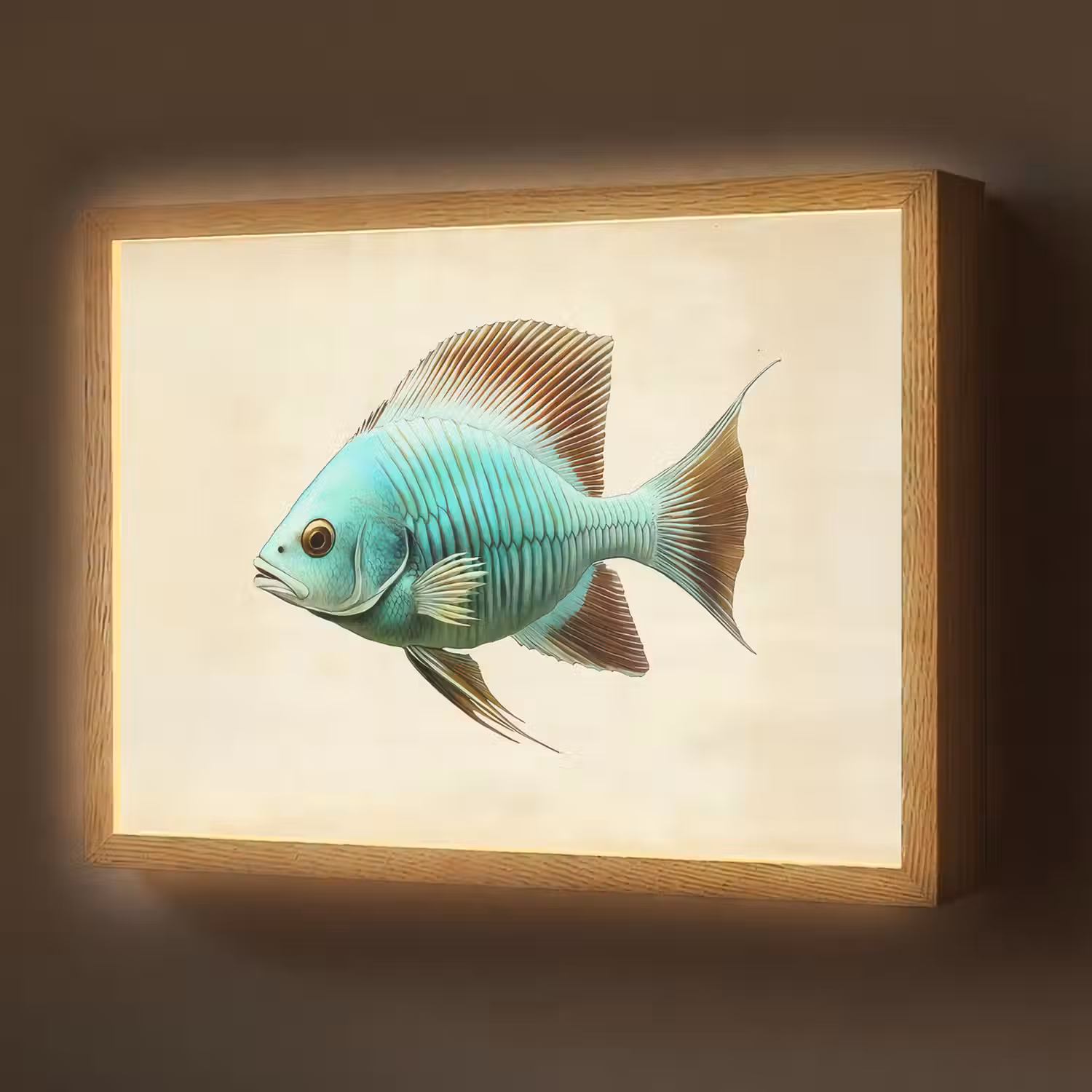 Schubben - Vis - Mint - Minimalistisch Light Box met batterij (Wandlamp) middel -z3d_website